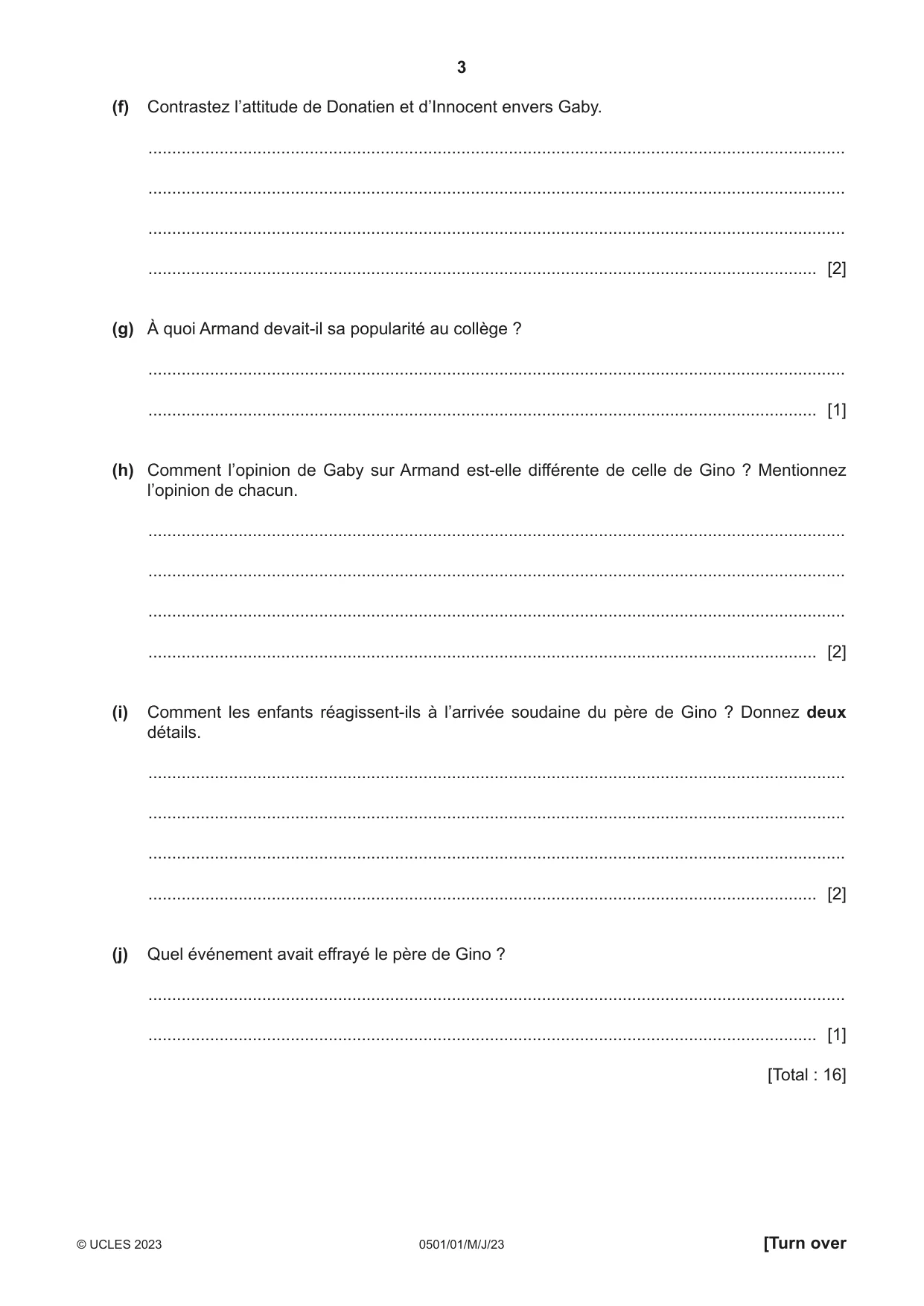 Cambridge IGCSE French - First Language 0501 2023 May/June Paper 1 · Variant 0 question paper, page 3 of 8