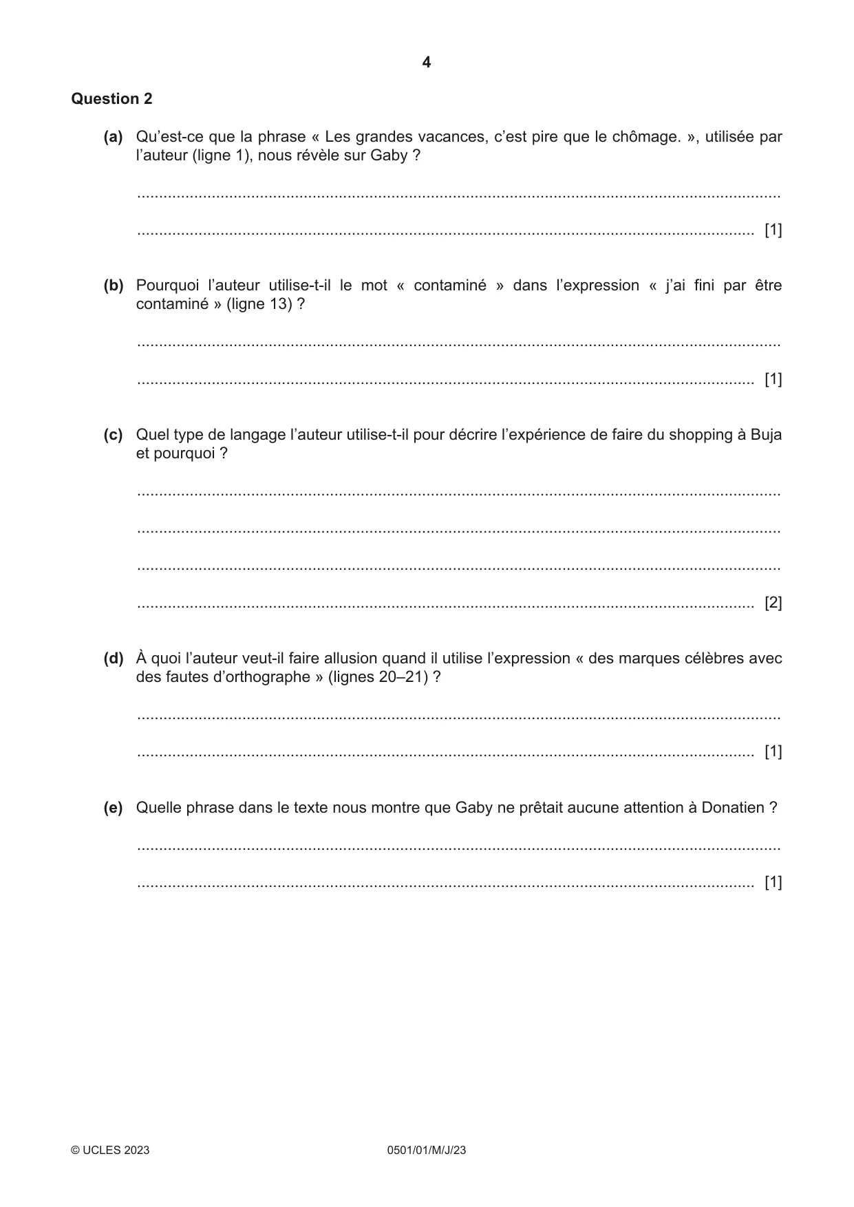 Cambridge IGCSE French - First Language 0501 2023 May/June Paper 1 · Variant 0 question paper, page 4 of 8