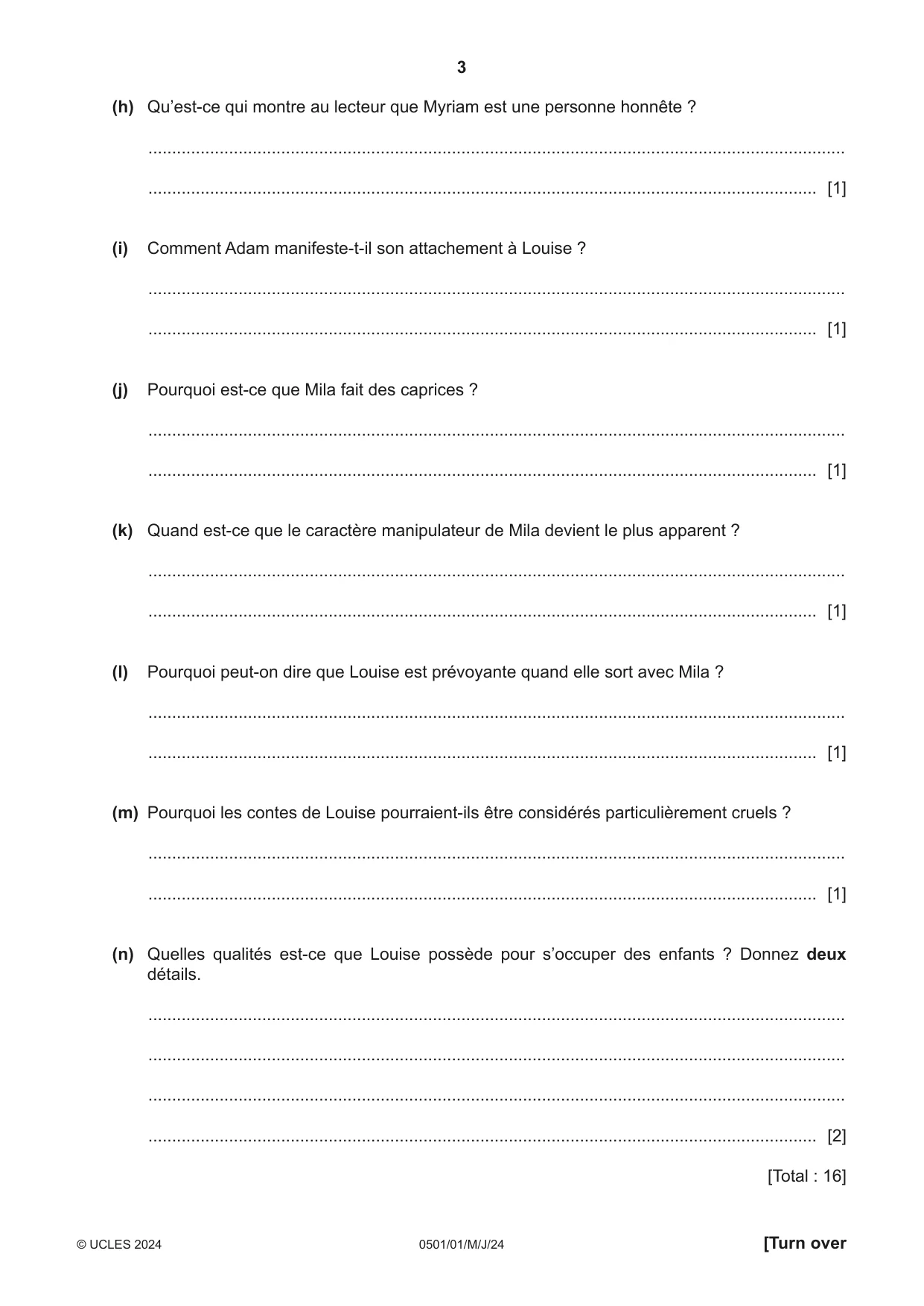Cambridge IGCSE French - First Language 0501 2024 May/June Paper 1 · Variant 0 question paper, page 3 of 8