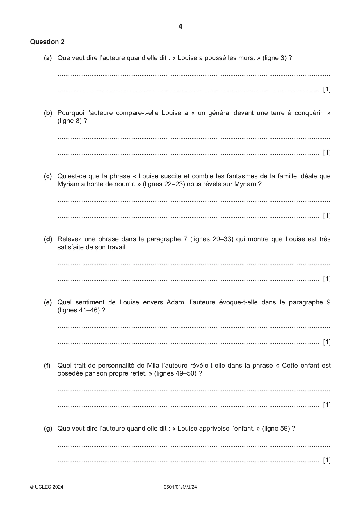 Cambridge IGCSE French - First Language 0501 2024 May/June Paper 1 · Variant 0 question paper, page 4 of 8