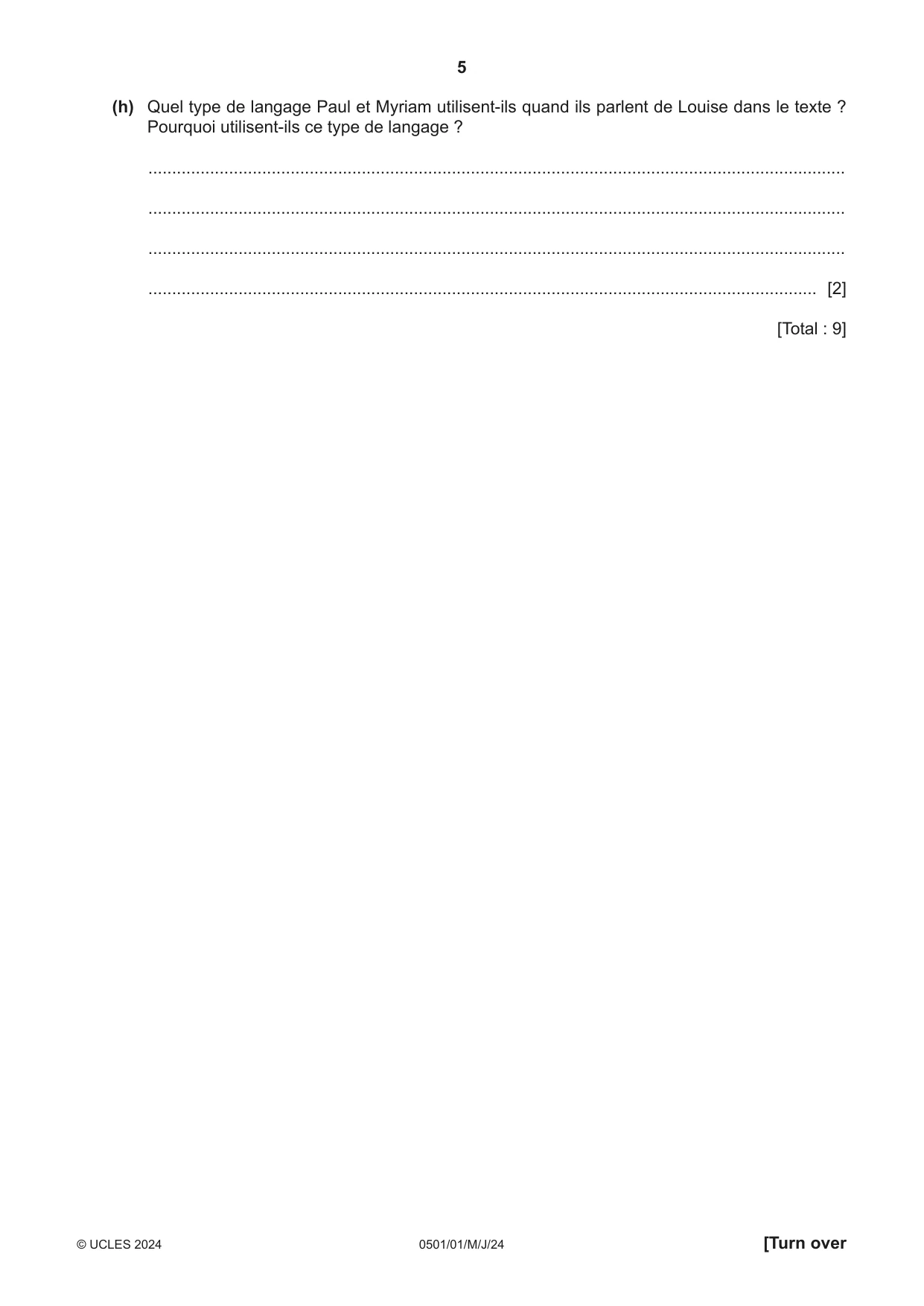 Cambridge IGCSE French - First Language 0501 2024 May/June Paper 1 · Variant 0 question paper, page 5 of 8