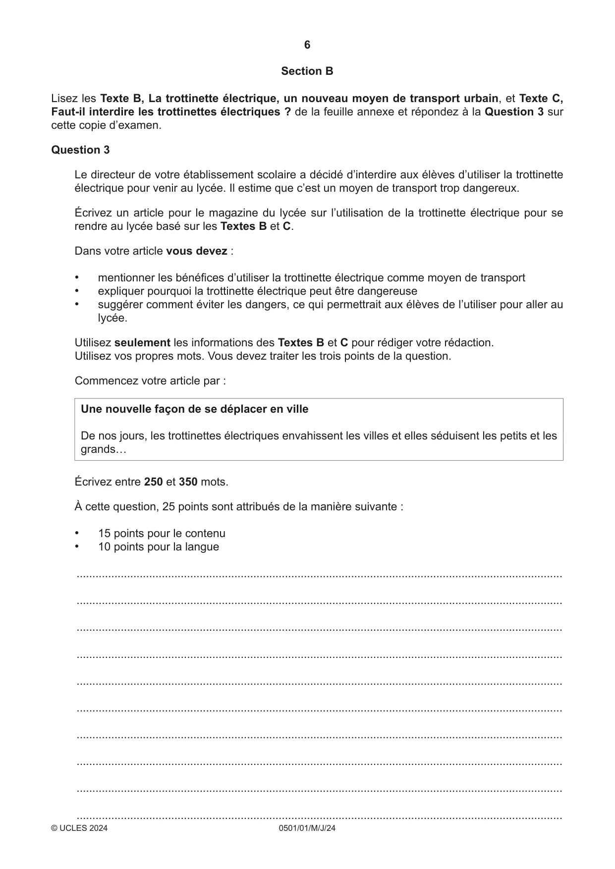 Cambridge IGCSE French - First Language 0501 2024 May/June Paper 1 · Variant 0 question paper, page 6 of 8
