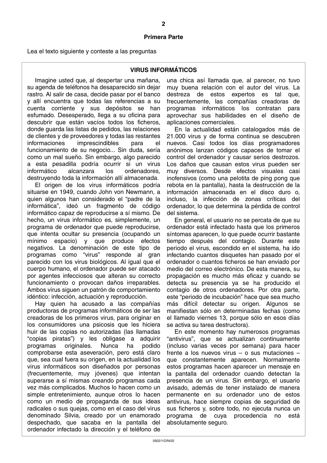 Cambridge IGCSE Spanish - First Language 0502 2002 Oct/Nov Paper 1 · Variant 1 question paper, page 2 of 8