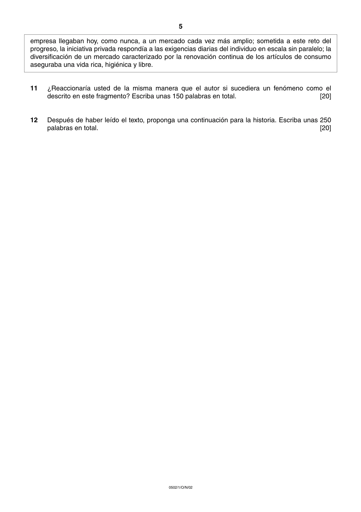 Cambridge IGCSE Spanish - First Language 0502 2002 Oct/Nov Paper 1 · Variant 1 question paper, page 5 of 8