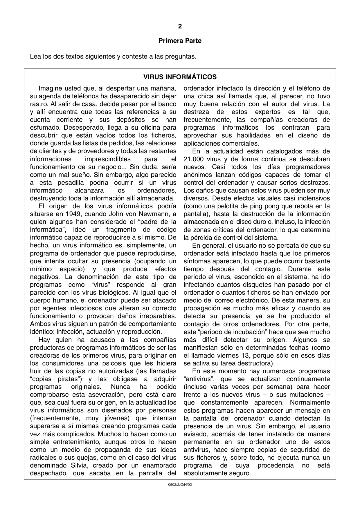 Cambridge IGCSE Spanish - First Language 0502 2002 Oct/Nov Paper 2 · Variant 1 question paper, page 2 of 8
