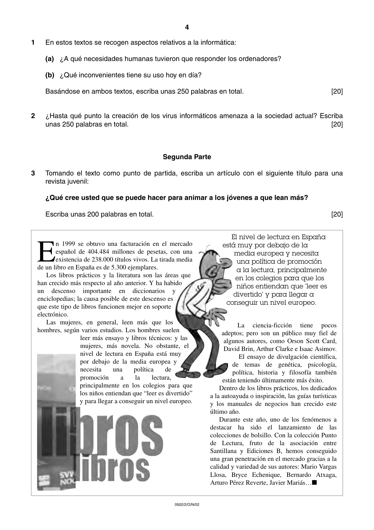 Cambridge IGCSE Spanish - First Language 0502 2002 Oct/Nov Paper 2 · Variant 1 question paper, page 4 of 8