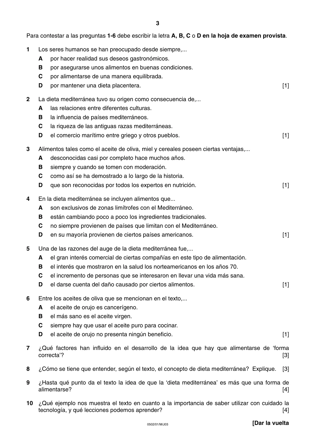 Cambridge IGCSE Spanish - First Language 0502 2003 May/June Paper 1 · Variant 1 question paper, page 3 of 8