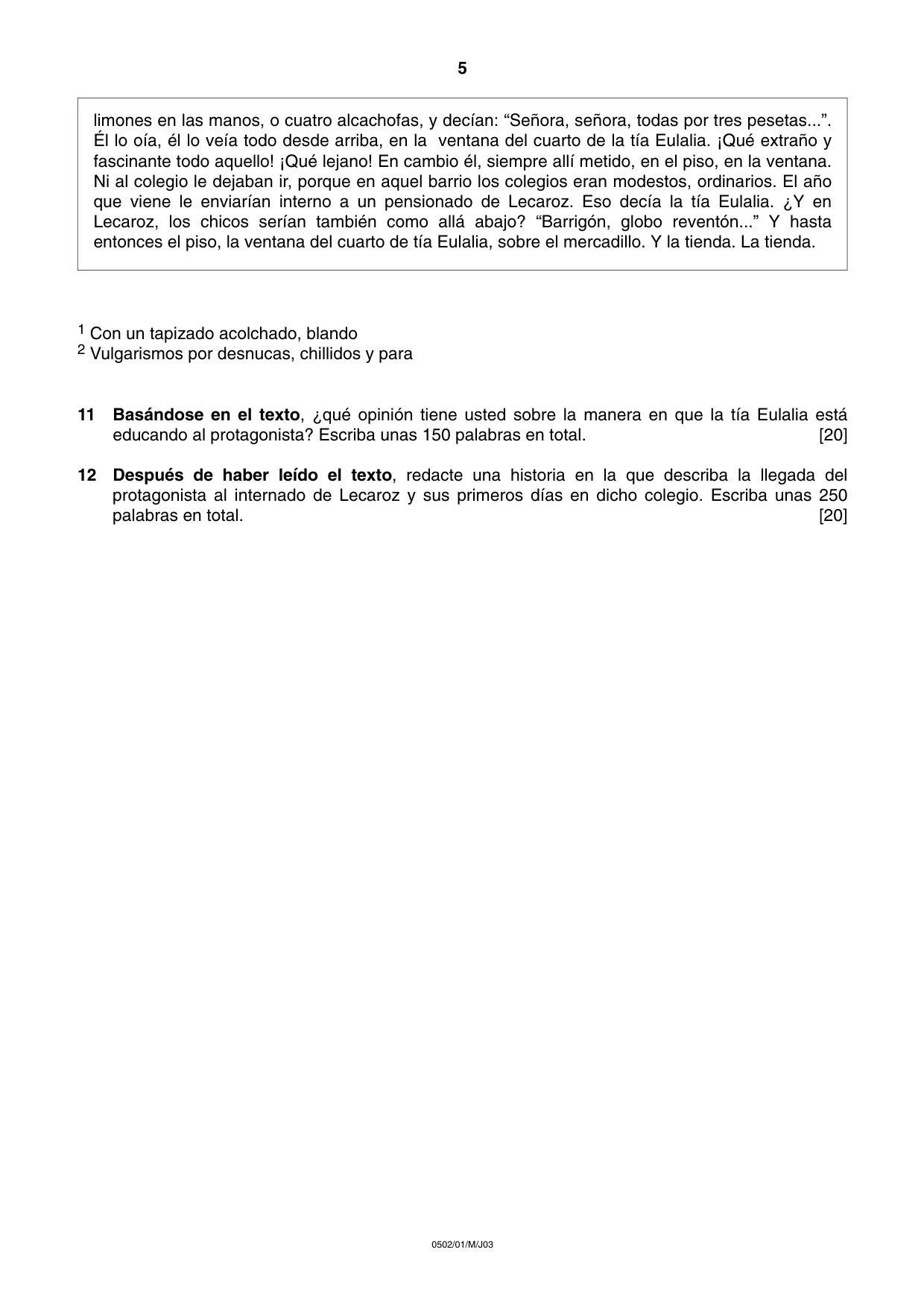 Cambridge IGCSE Spanish - First Language 0502 2003 May/June Paper 1 · Variant 1 question paper, page 5 of 8