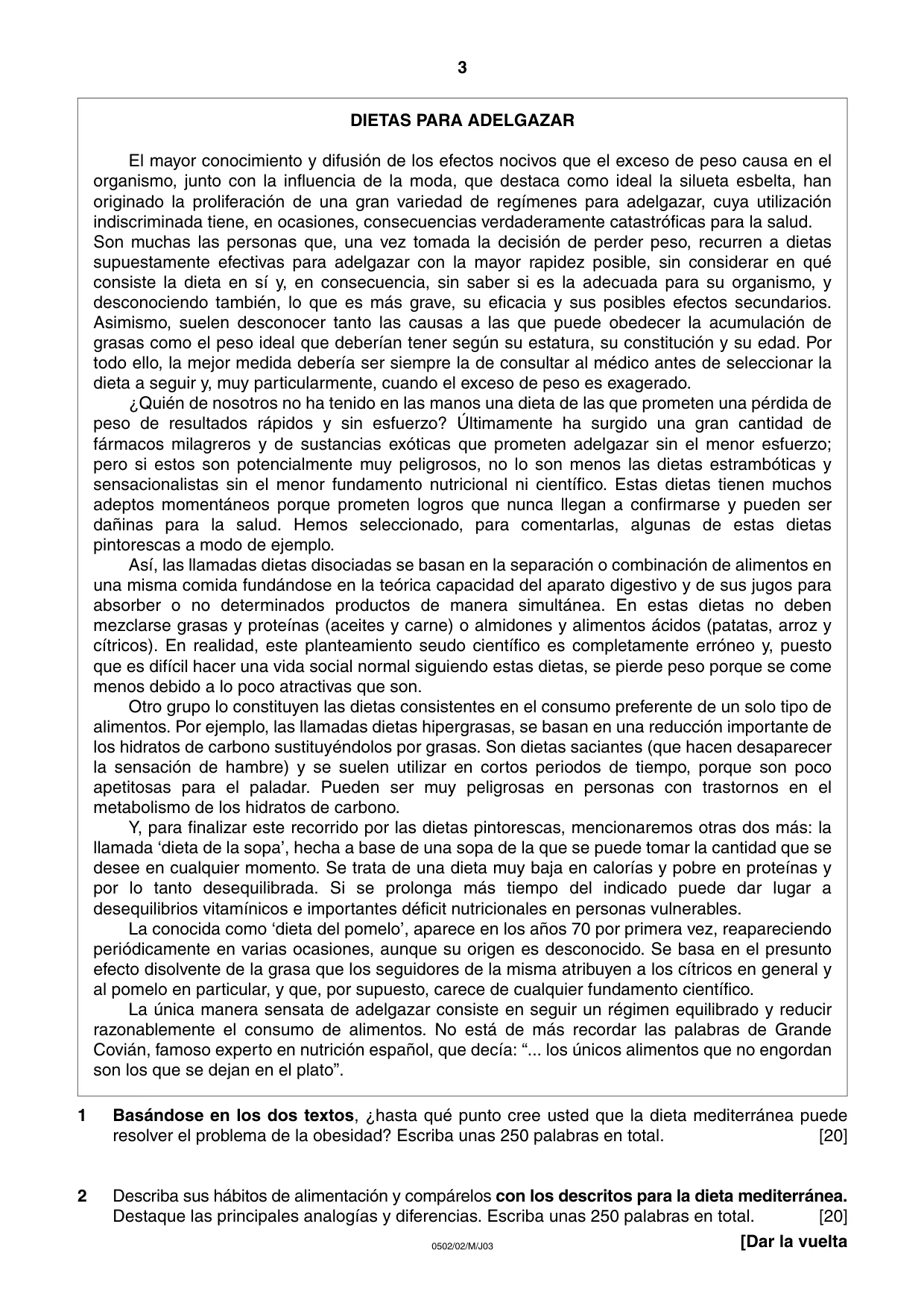 Cambridge IGCSE Spanish - First Language 0502 2003 May/June Paper 2 · Variant 1 question paper, page 3 of 4