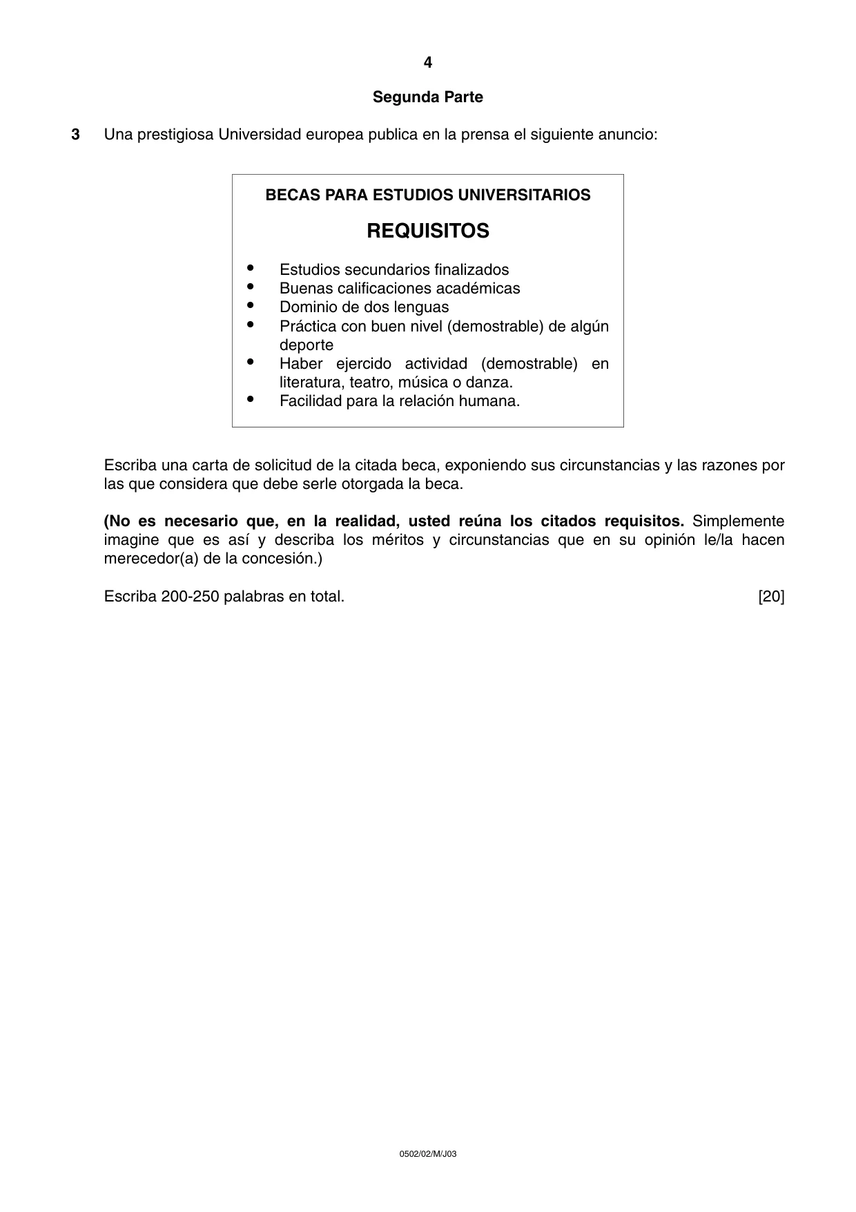 Cambridge IGCSE Spanish - First Language 0502 2003 May/June Paper 2 · Variant 1 question paper, page 4 of 4