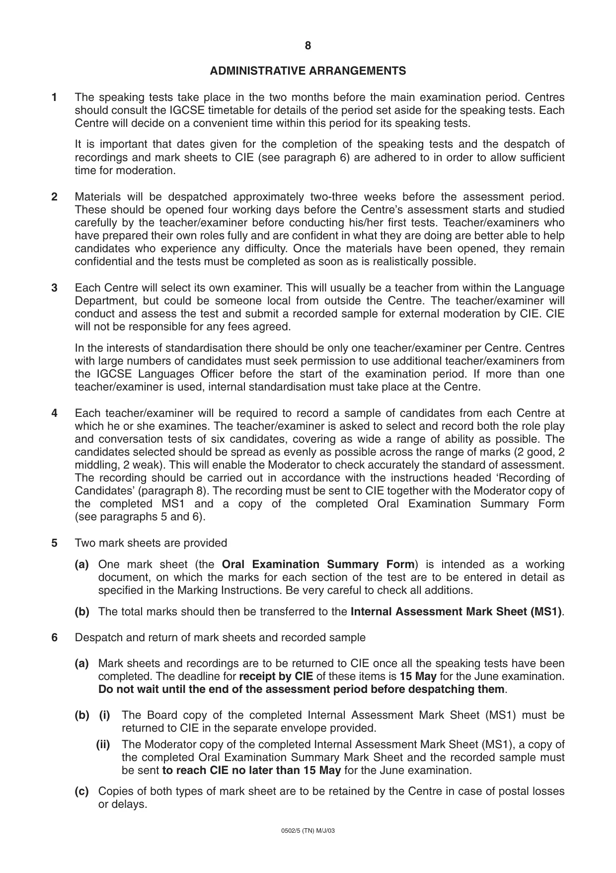 Cambridge IGCSE Spanish - First Language 0502 2003 May/June Paper 5 · Variant 1 question paper, page 8 of 16
