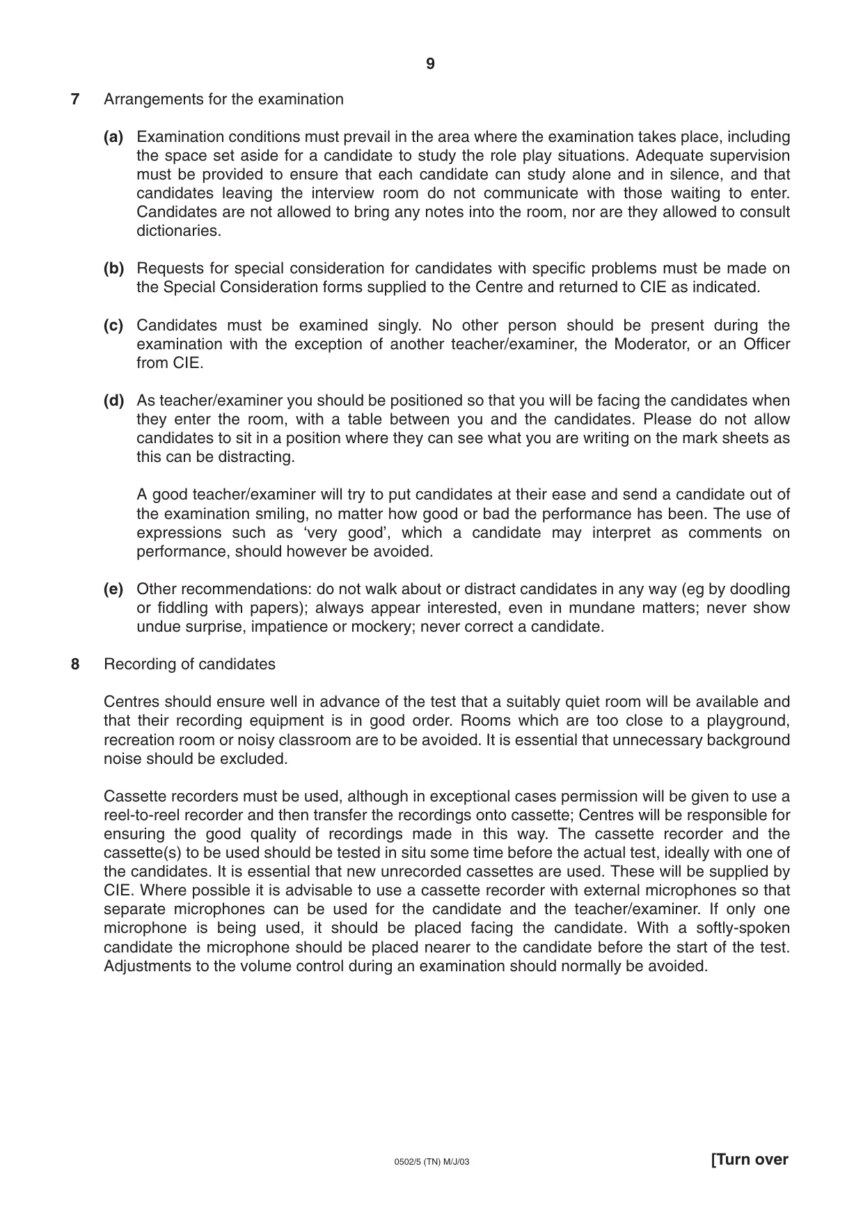Cambridge IGCSE Spanish - First Language 0502 2003 May/June Paper 5 · Variant 1 question paper, page 9 of 16