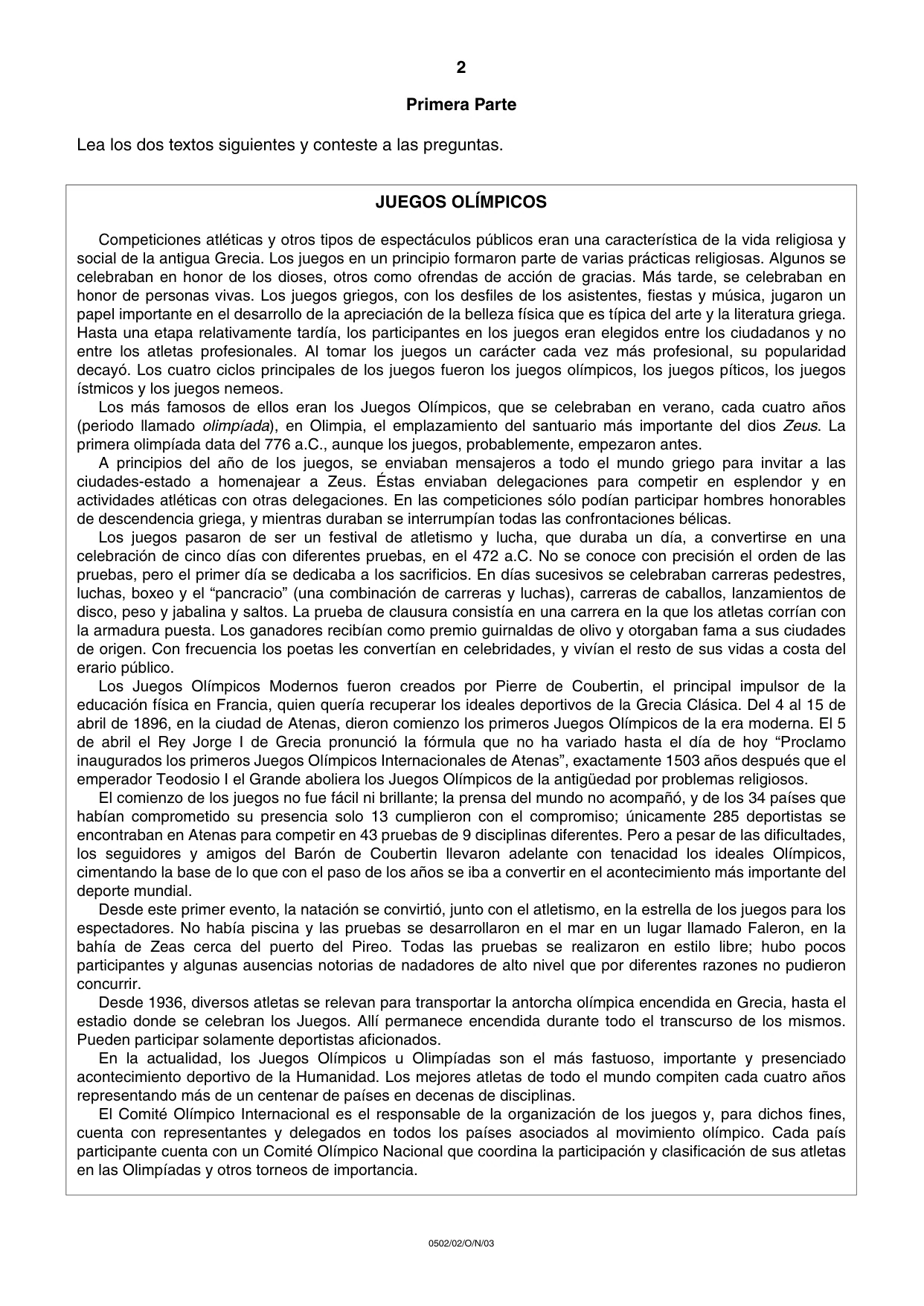 Cambridge IGCSE Spanish - First Language 0502 2003 Oct/Nov Paper 2 · Variant 1 question paper, page 2 of 4
