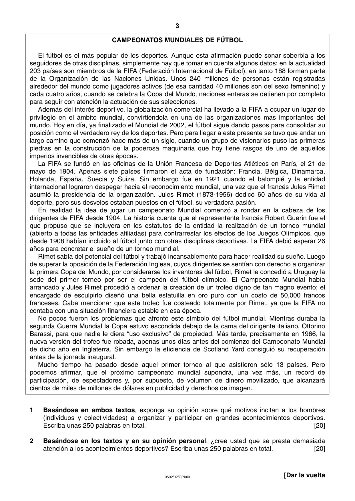 Cambridge IGCSE Spanish - First Language 0502 2003 Oct/Nov Paper 2 · Variant 1 question paper, page 3 of 4