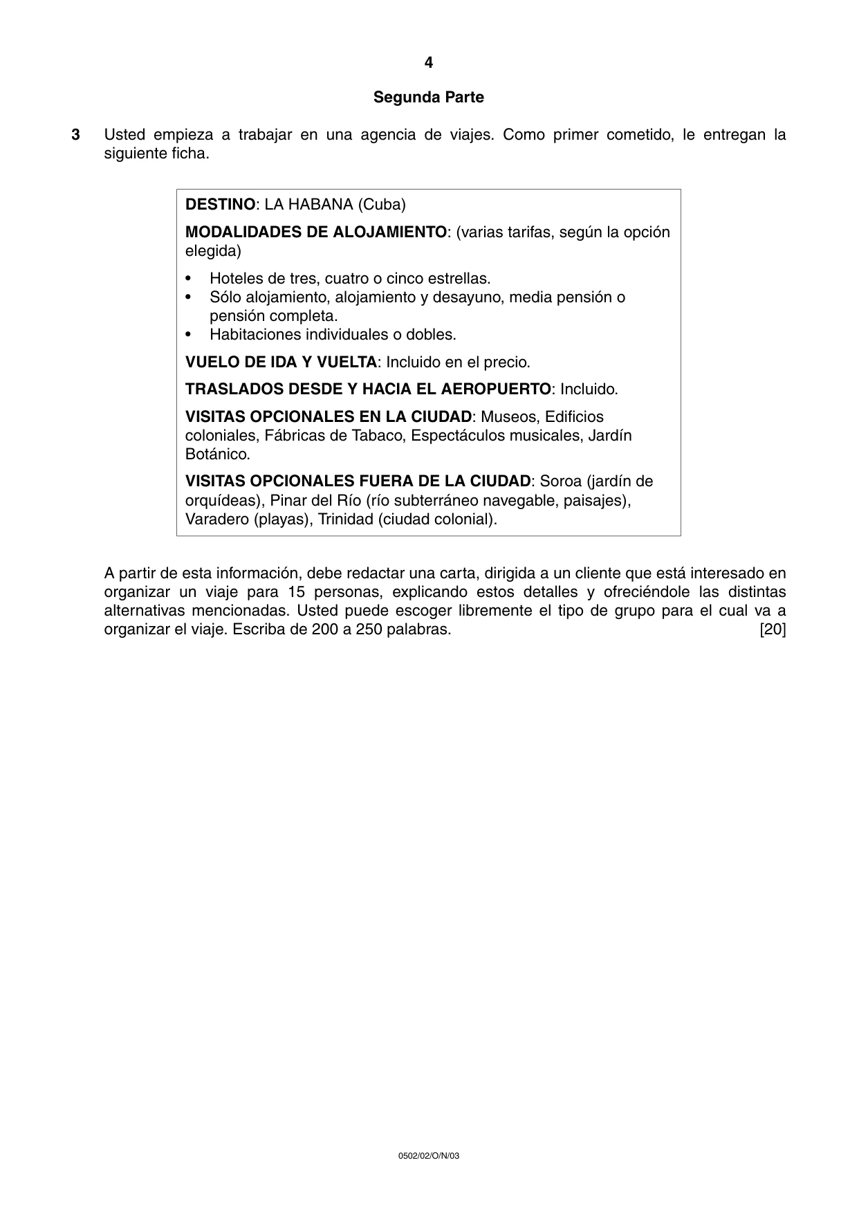 Cambridge IGCSE Spanish - First Language 0502 2003 Oct/Nov Paper 2 · Variant 1 question paper, page 4 of 4