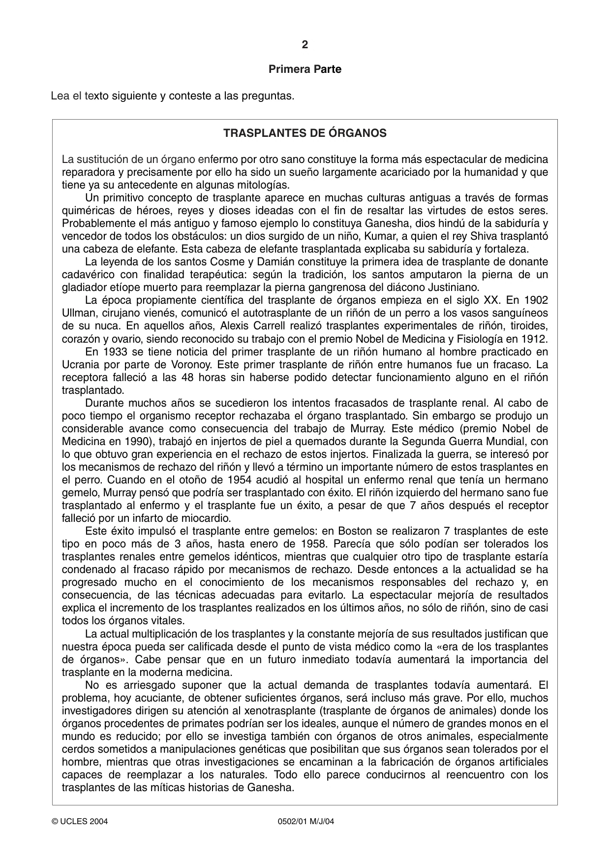 Cambridge IGCSE Spanish - First Language 0502 2004 May/June Paper 1 · Variant 1 question paper, page 2 of 8