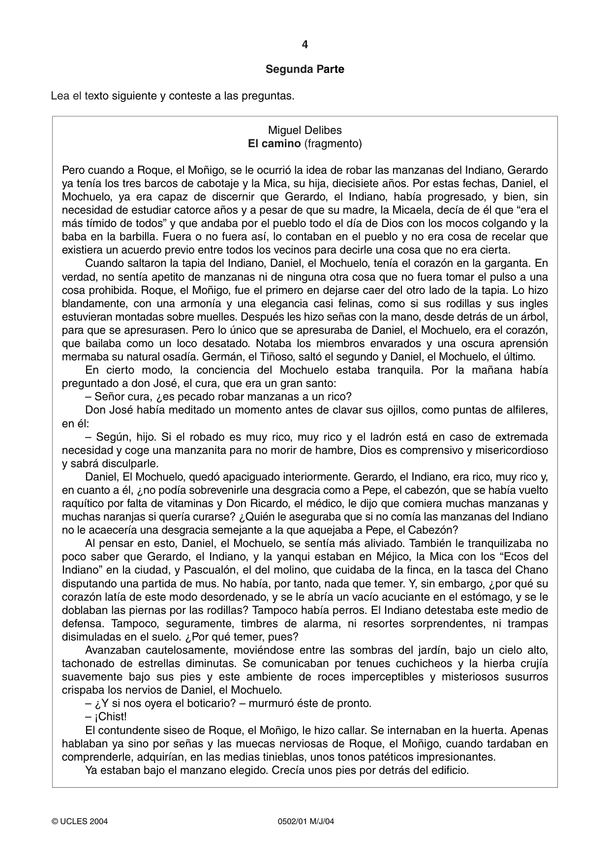 Cambridge IGCSE Spanish - First Language 0502 2004 May/June Paper 1 · Variant 1 question paper, page 4 of 8