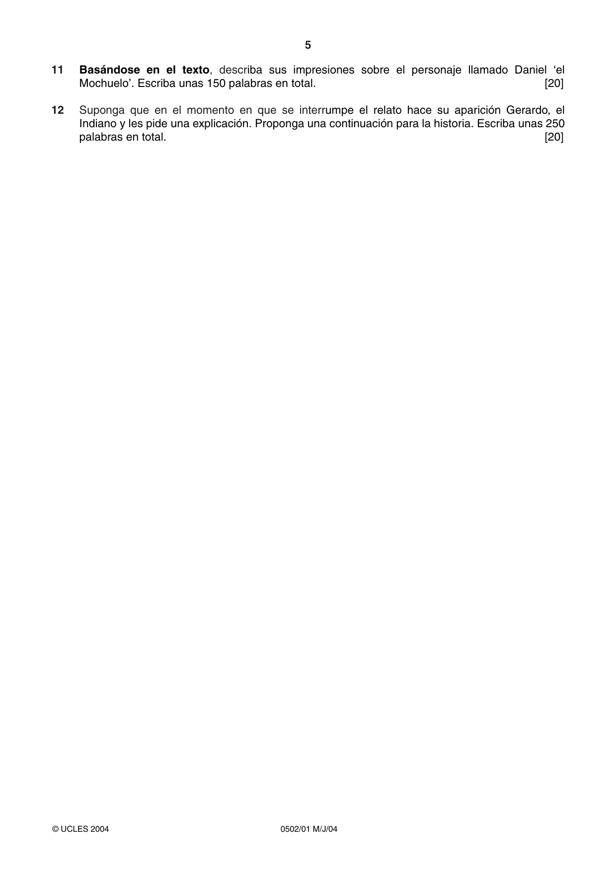 Cambridge IGCSE Spanish - First Language 0502 2004 May/June Paper 1 · Variant 1 question paper, page 5 of 8