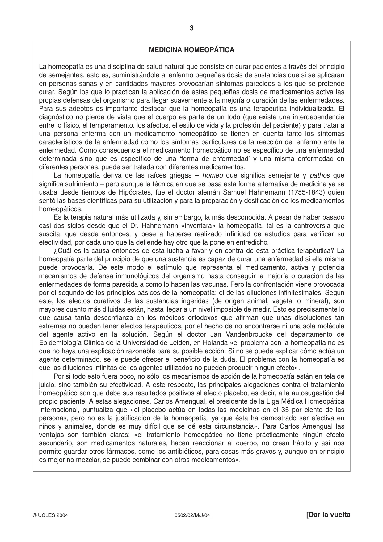 Cambridge IGCSE Spanish - First Language 0502 2004 May/June Paper 2 · Variant 1 question paper, page 3 of 8