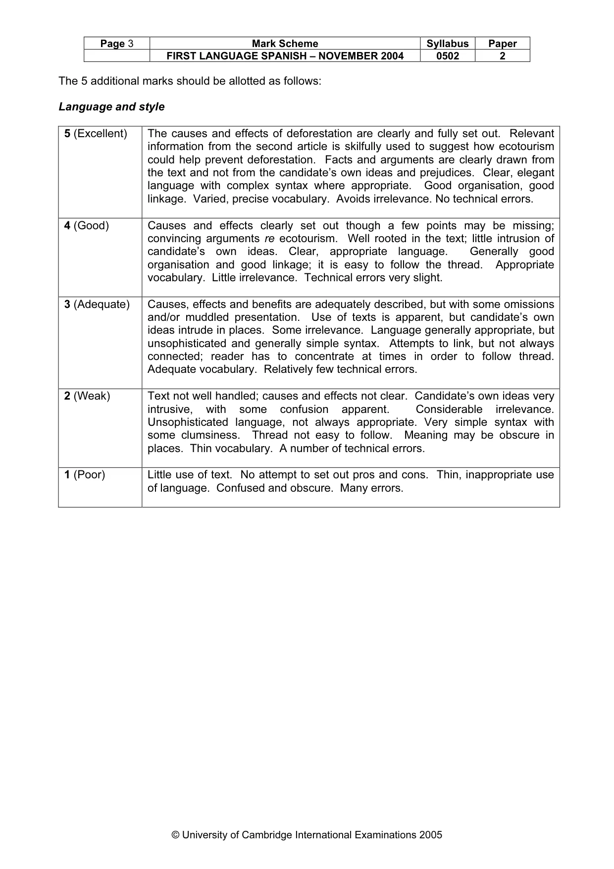 Mark scheme, page 5 of 9