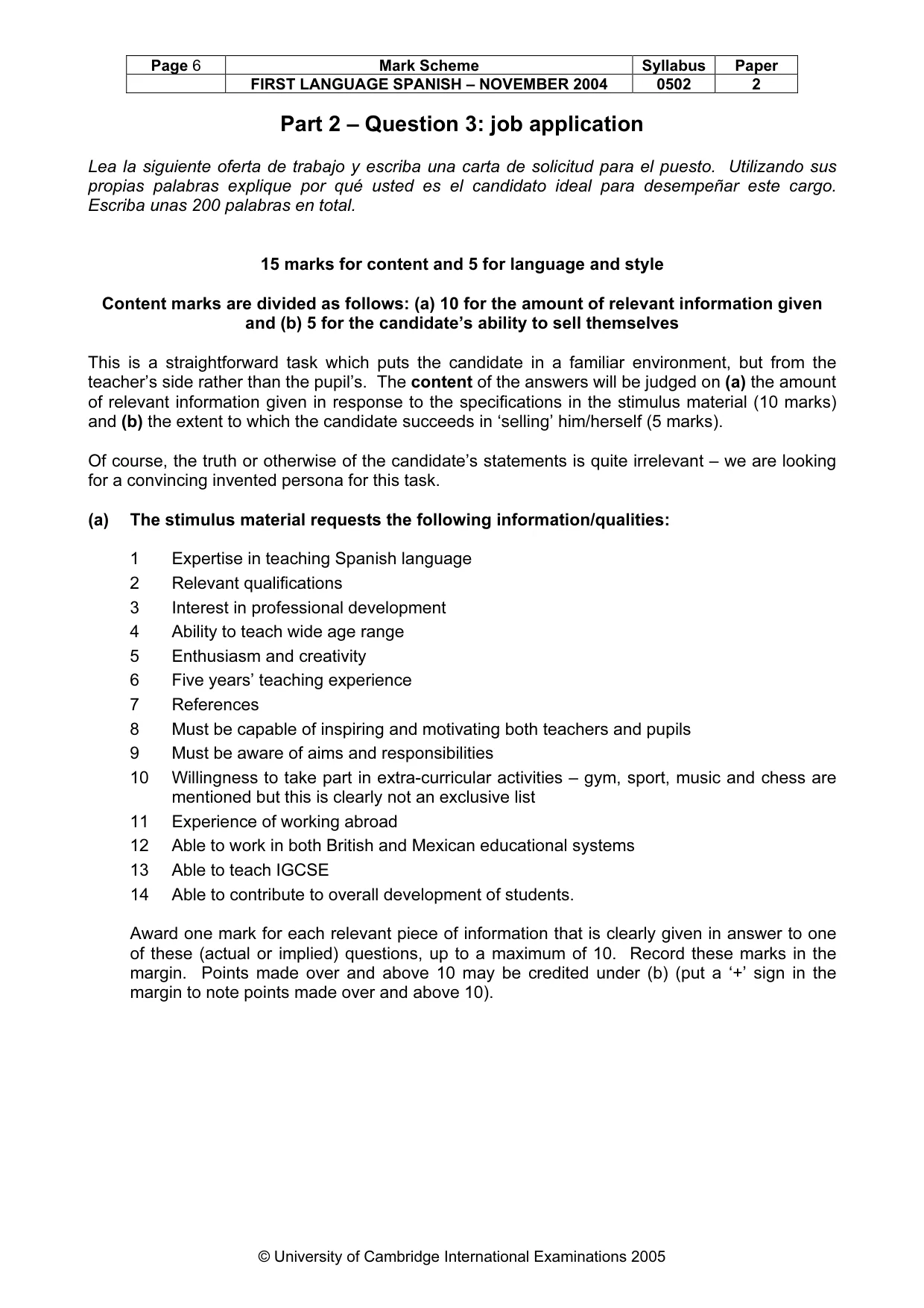 Mark scheme, page 8 of 9