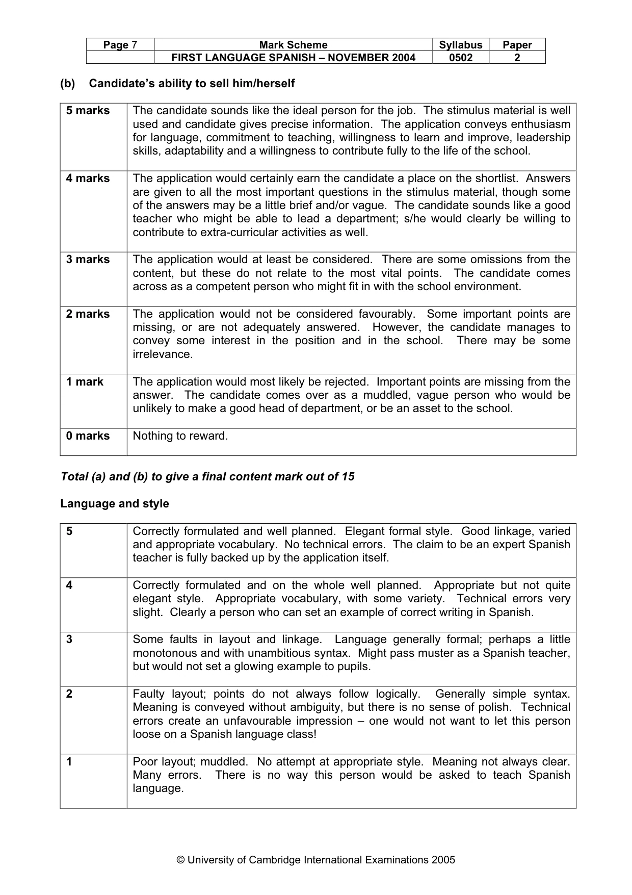 Mark scheme, page 9 of 9