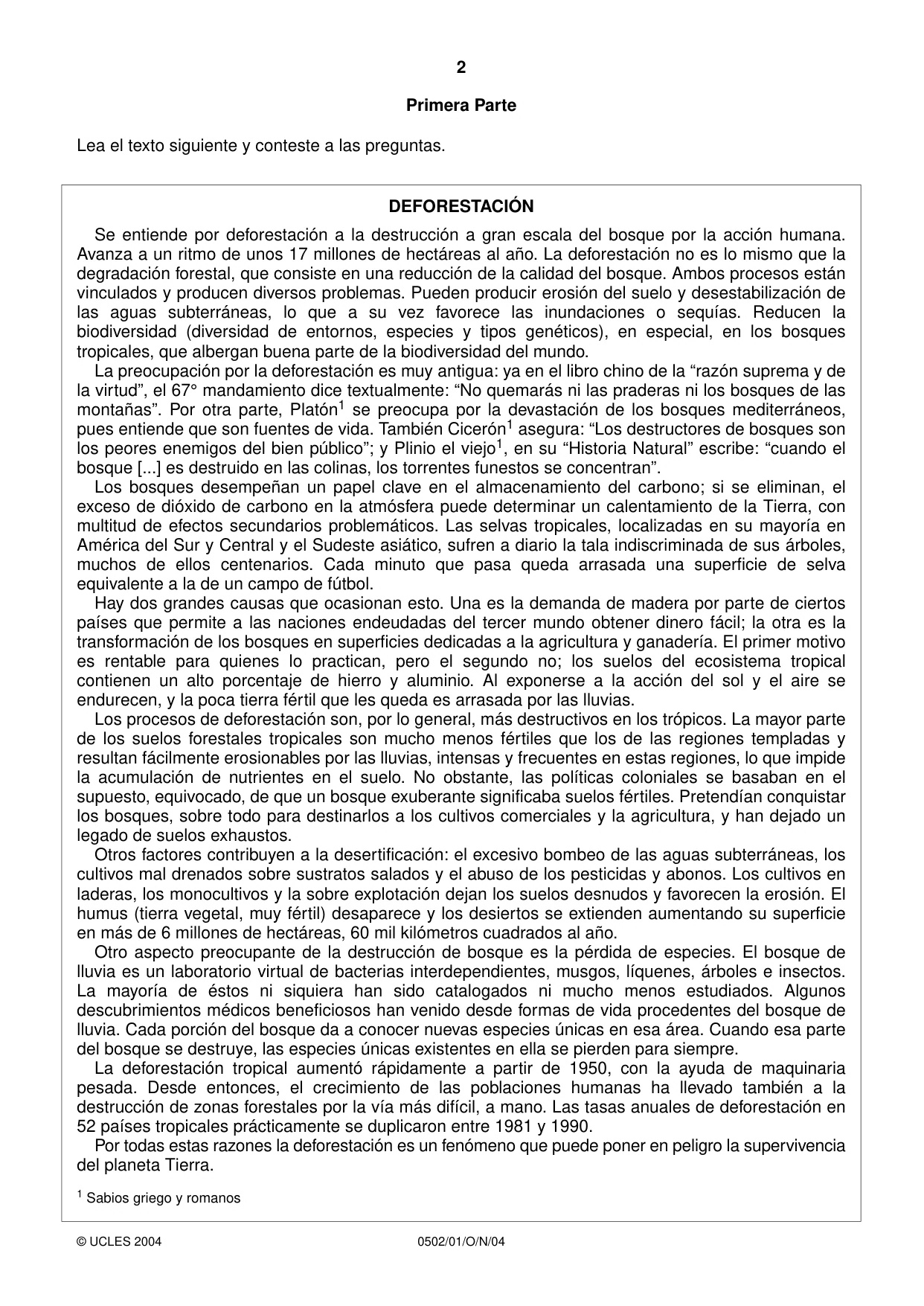 Cambridge IGCSE Spanish - First Language 0502 2004 Oct/Nov Paper 1 · Variant 1 question paper, page 2 of 8