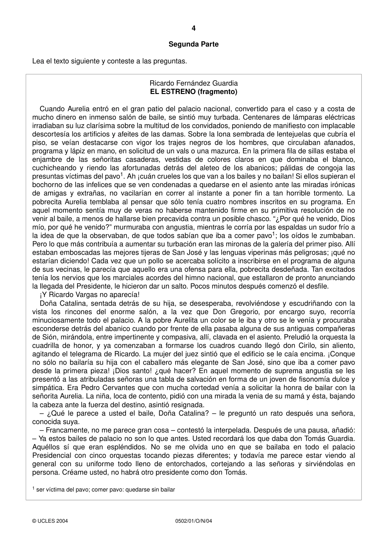 Cambridge IGCSE Spanish - First Language 0502 2004 Oct/Nov Paper 1 · Variant 1 question paper, page 4 of 8