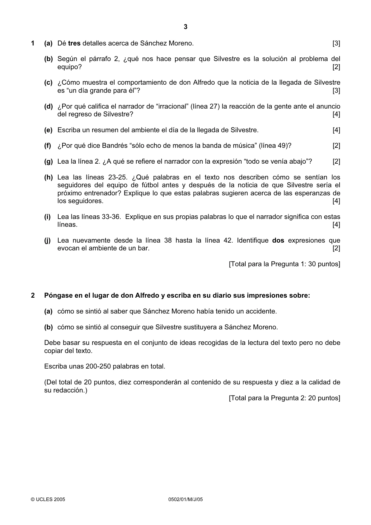 Cambridge IGCSE Spanish - First Language 0502 2005 May/June Paper 1 · Variant 1 question paper, page 3 of 4