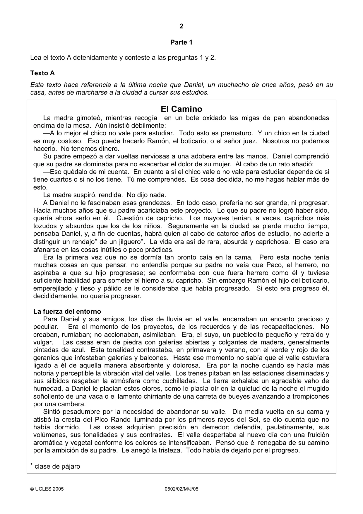 Cambridge IGCSE Spanish - First Language 0502 2005 May/June Paper 2 · Variant 1 question paper, page 2 of 8