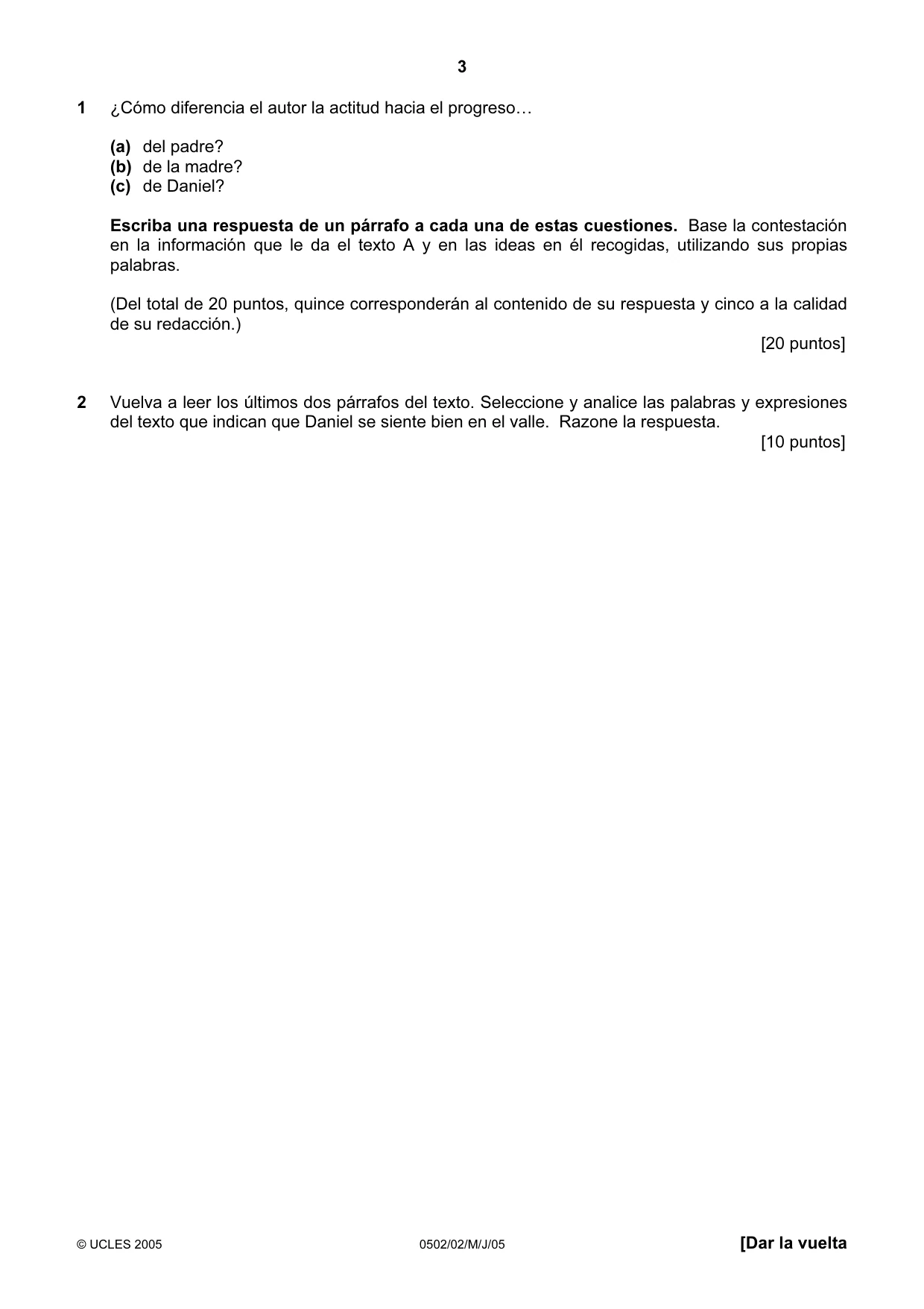 Cambridge IGCSE Spanish - First Language 0502 2005 May/June Paper 2 · Variant 1 question paper, page 3 of 8