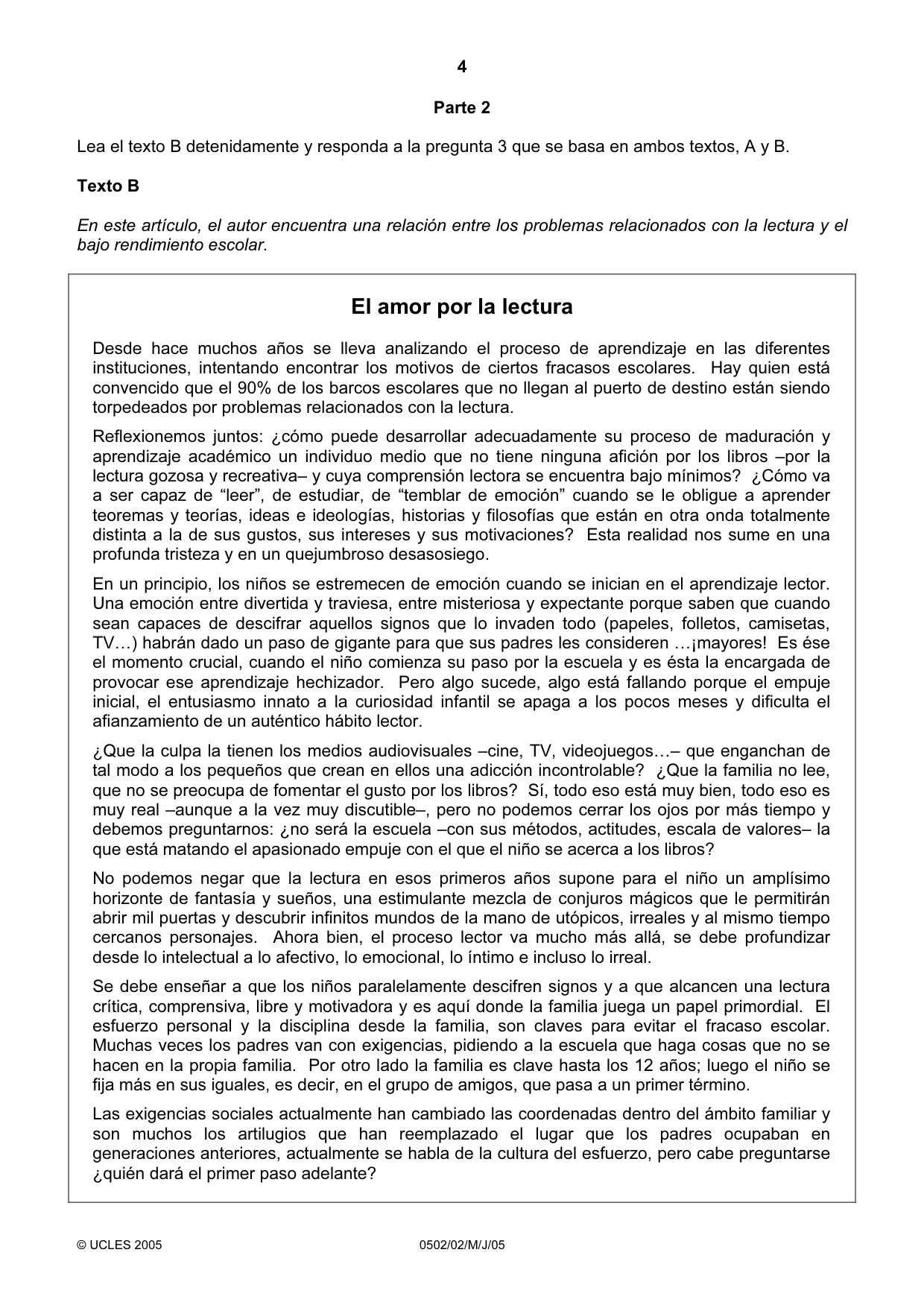 Cambridge IGCSE Spanish - First Language 0502 2005 May/June Paper 2 · Variant 1 question paper, page 4 of 8