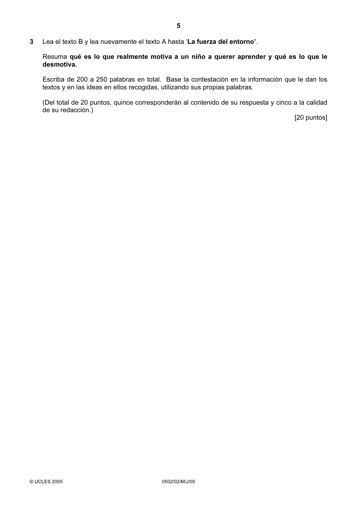 Cambridge IGCSE Spanish - First Language 0502 2005 May/June Paper 2 · Variant 1 question paper, page 5 of 8