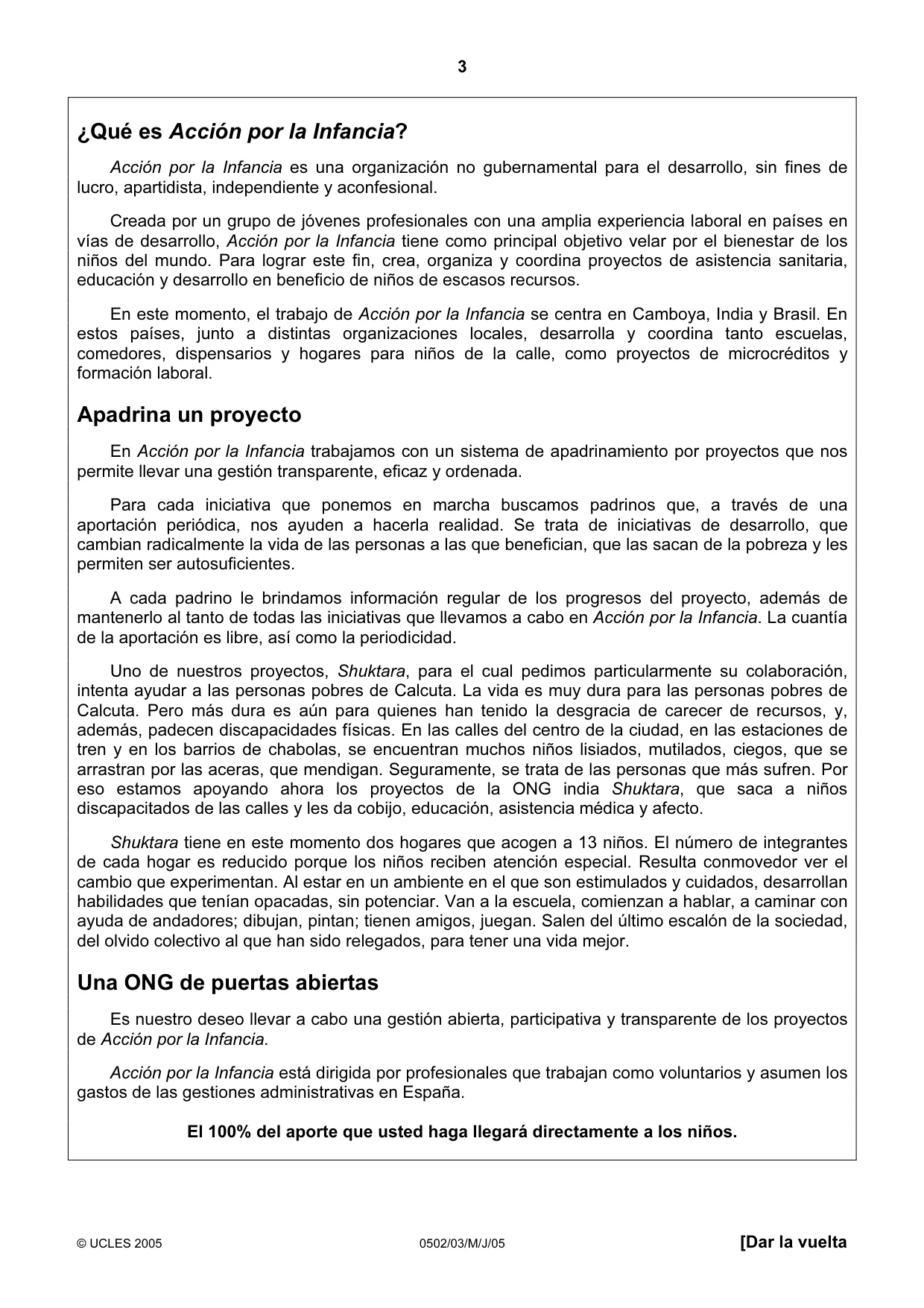 Cambridge IGCSE Spanish - First Language 0502 2005 May/June Paper 3 · Variant 1 question paper, page 3 of 4