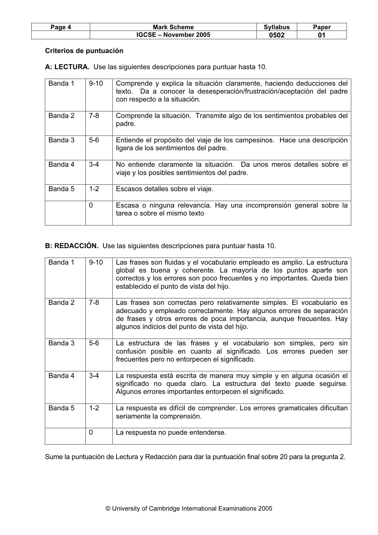 Mark scheme, page 5 of 5