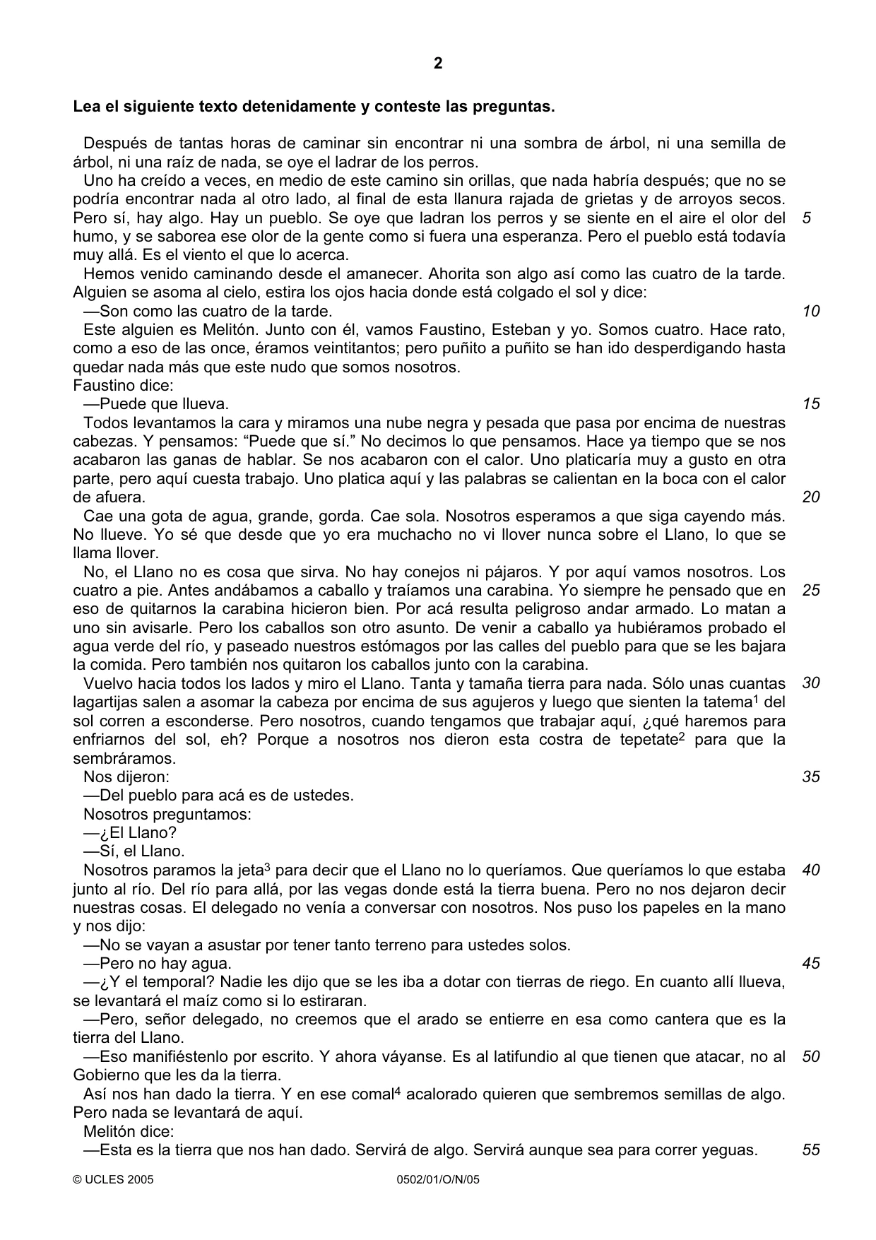 Cambridge IGCSE Spanish - First Language 0502 2005 Oct/Nov Paper 1 · Variant 1 question paper, page 2 of 4