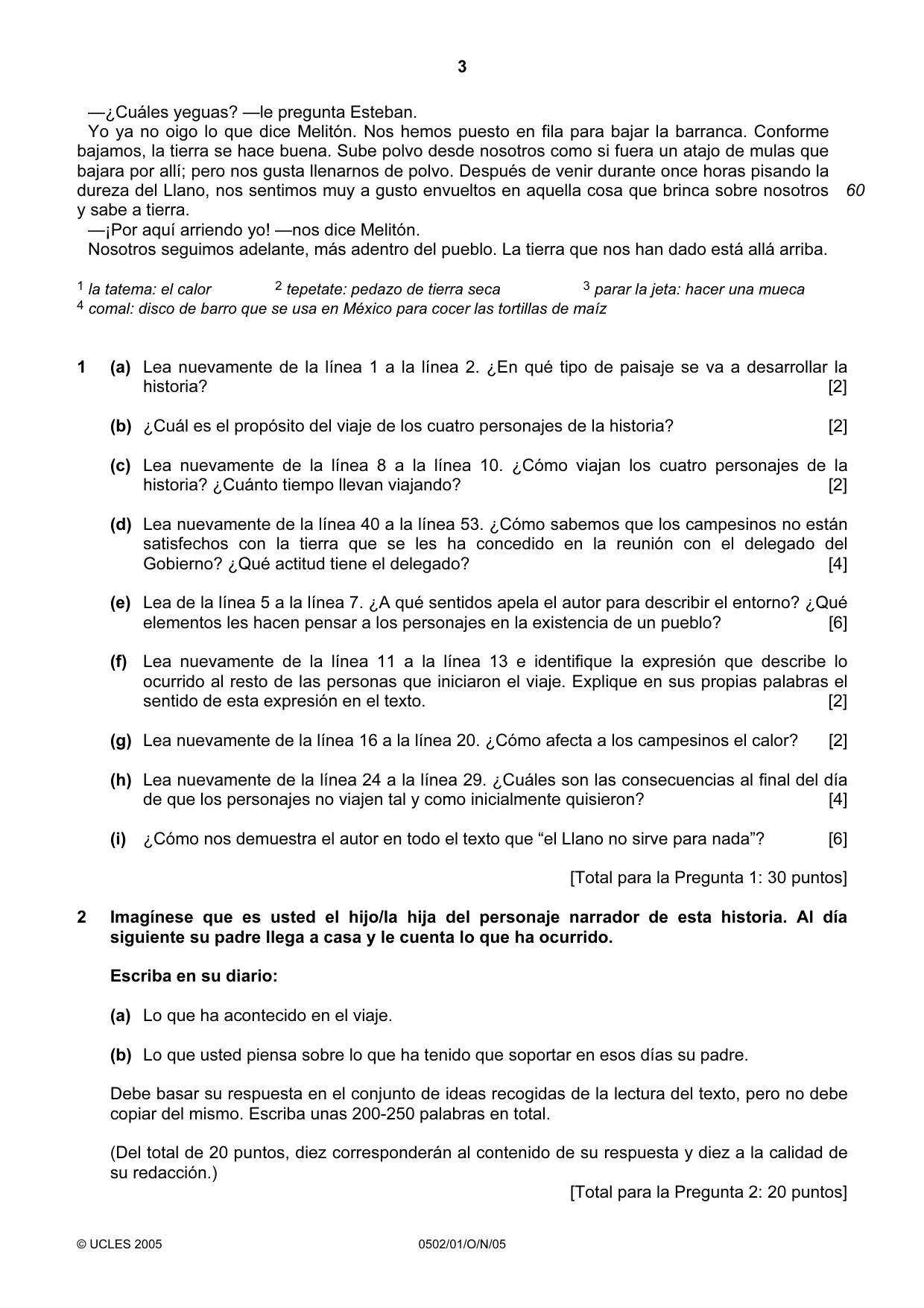Cambridge IGCSE Spanish - First Language 0502 2005 Oct/Nov Paper 1 · Variant 1 question paper, page 3 of 4