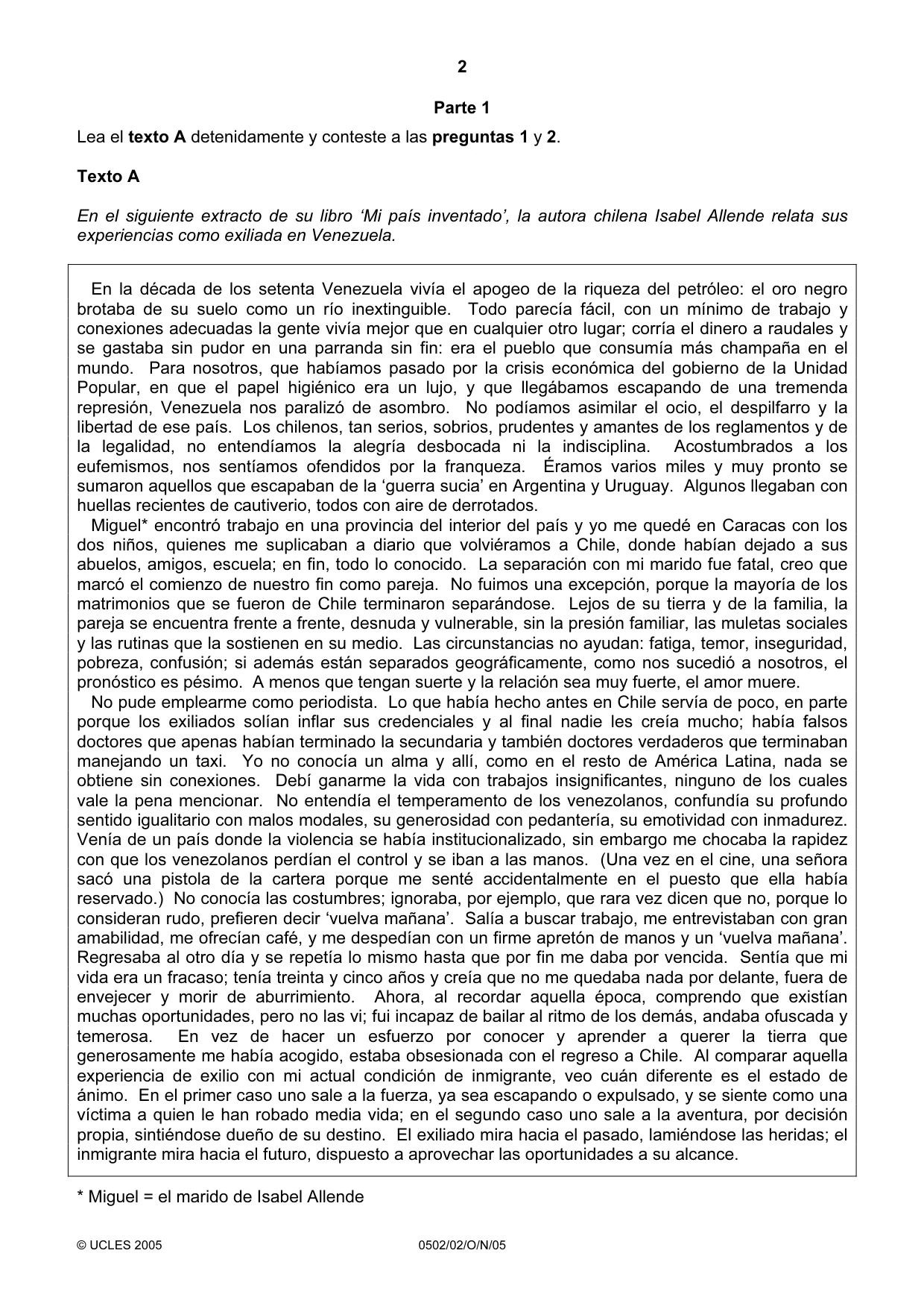 Cambridge IGCSE Spanish - First Language 0502 2005 Oct/Nov Paper 2 · Variant 1 question paper, page 2 of 8