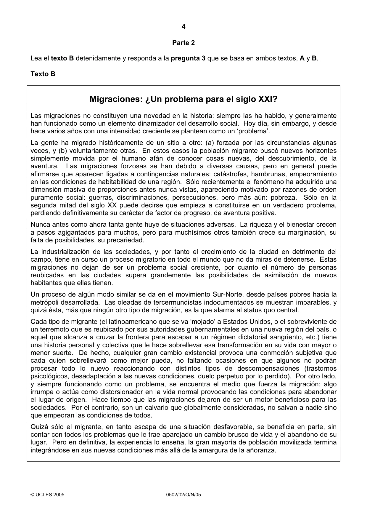 Cambridge IGCSE Spanish - First Language 0502 2005 Oct/Nov Paper 2 · Variant 1 question paper, page 4 of 8