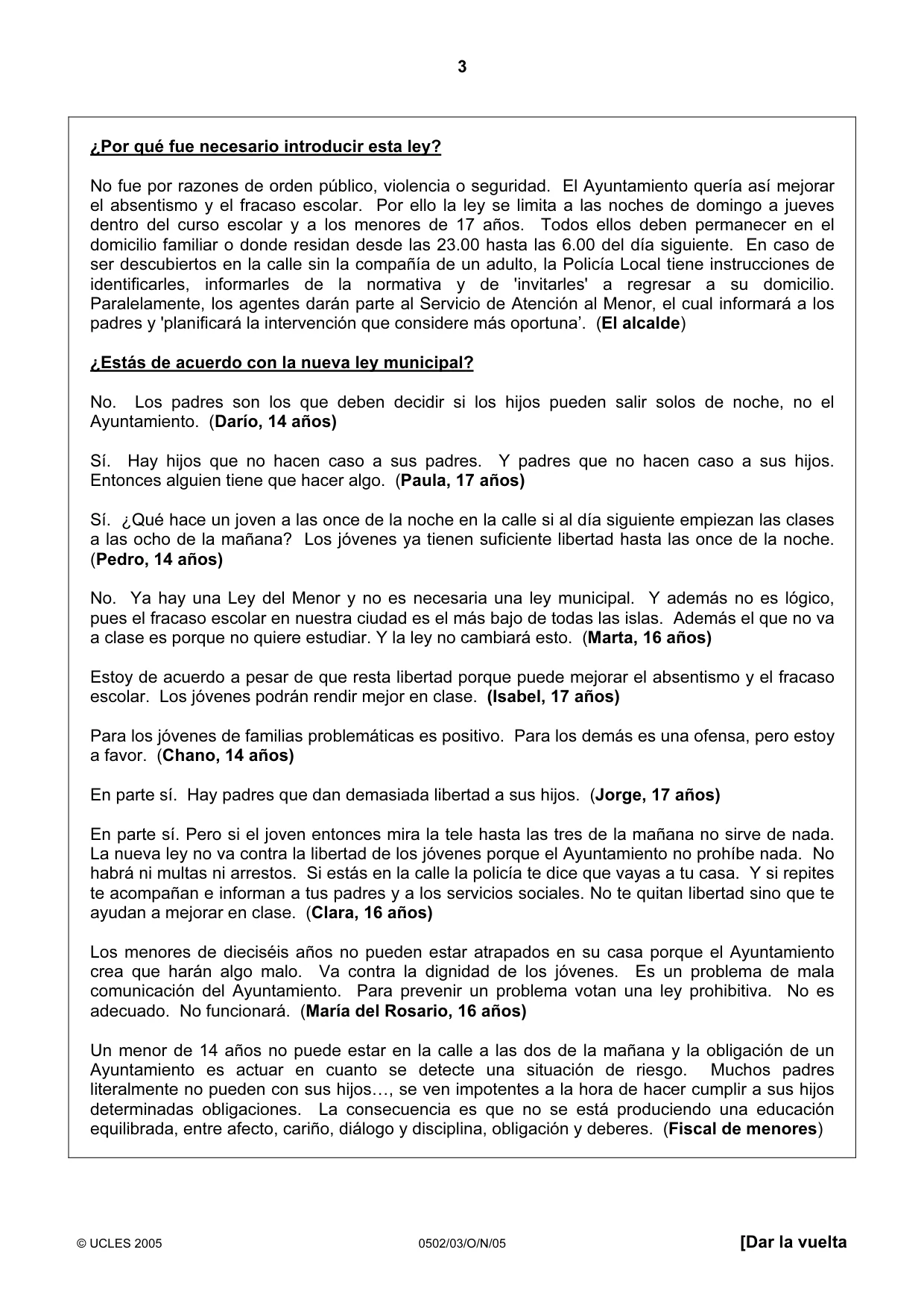 Cambridge IGCSE Spanish - First Language 0502 2005 Oct/Nov Paper 3 · Variant 1 question paper, page 3 of 4