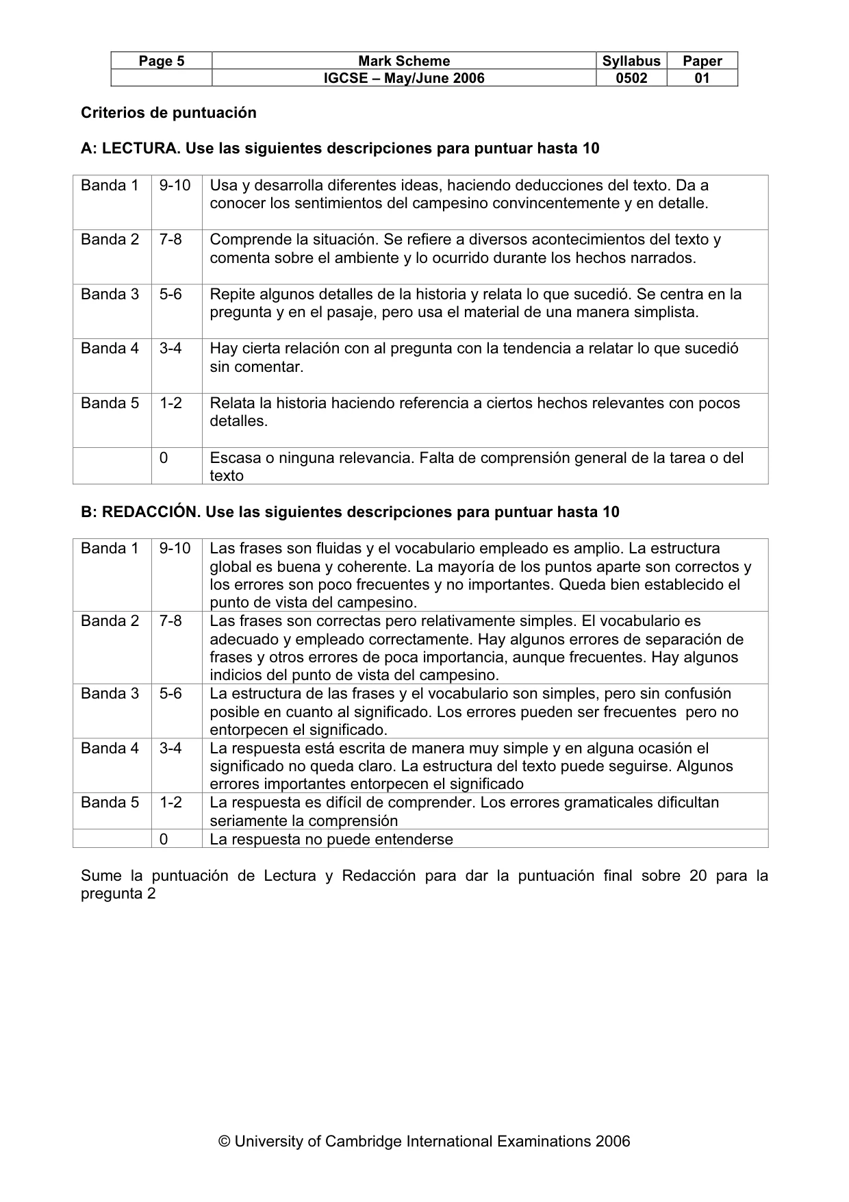 Mark scheme, page 5 of 5
