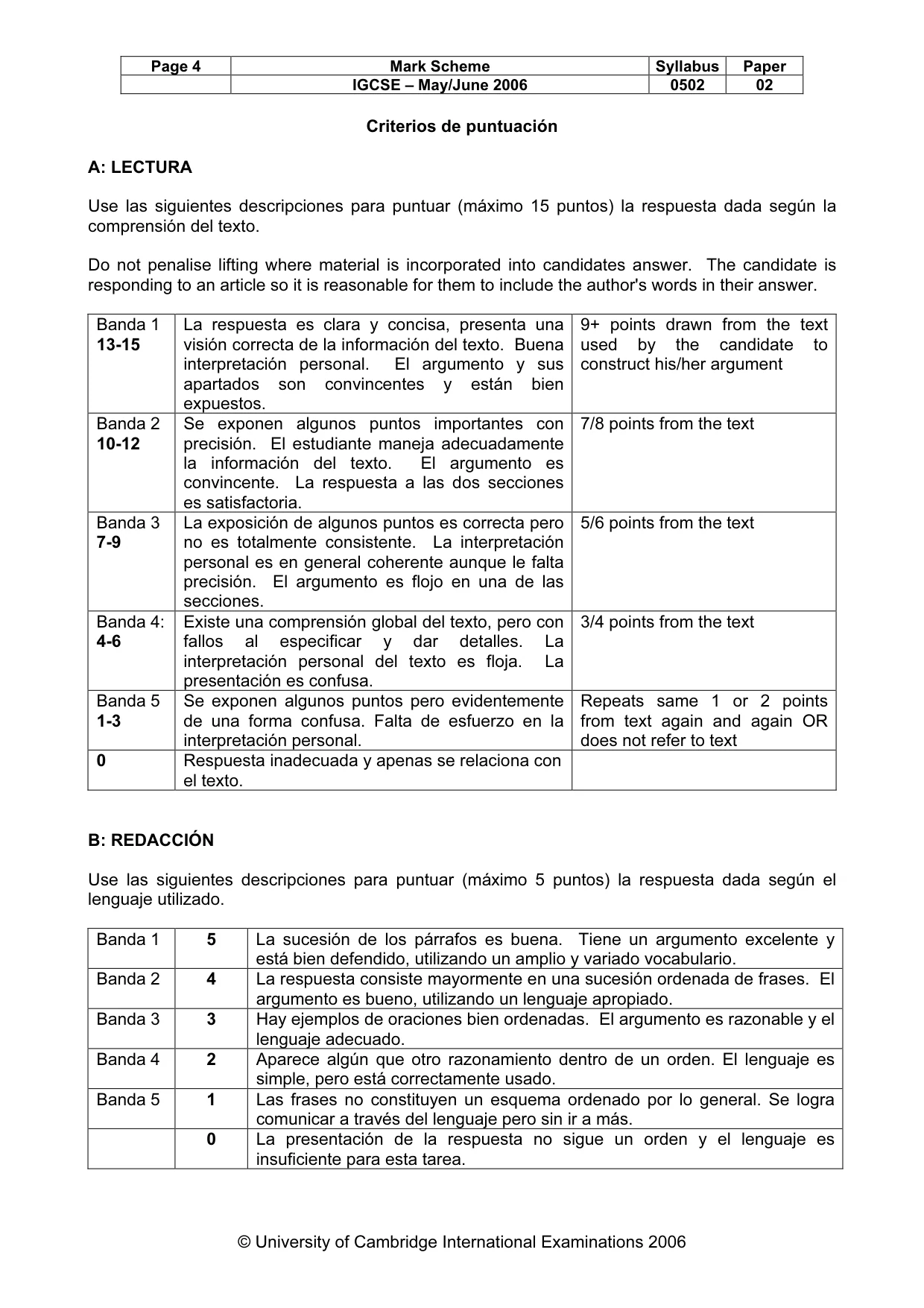 Mark scheme, page 4 of 8