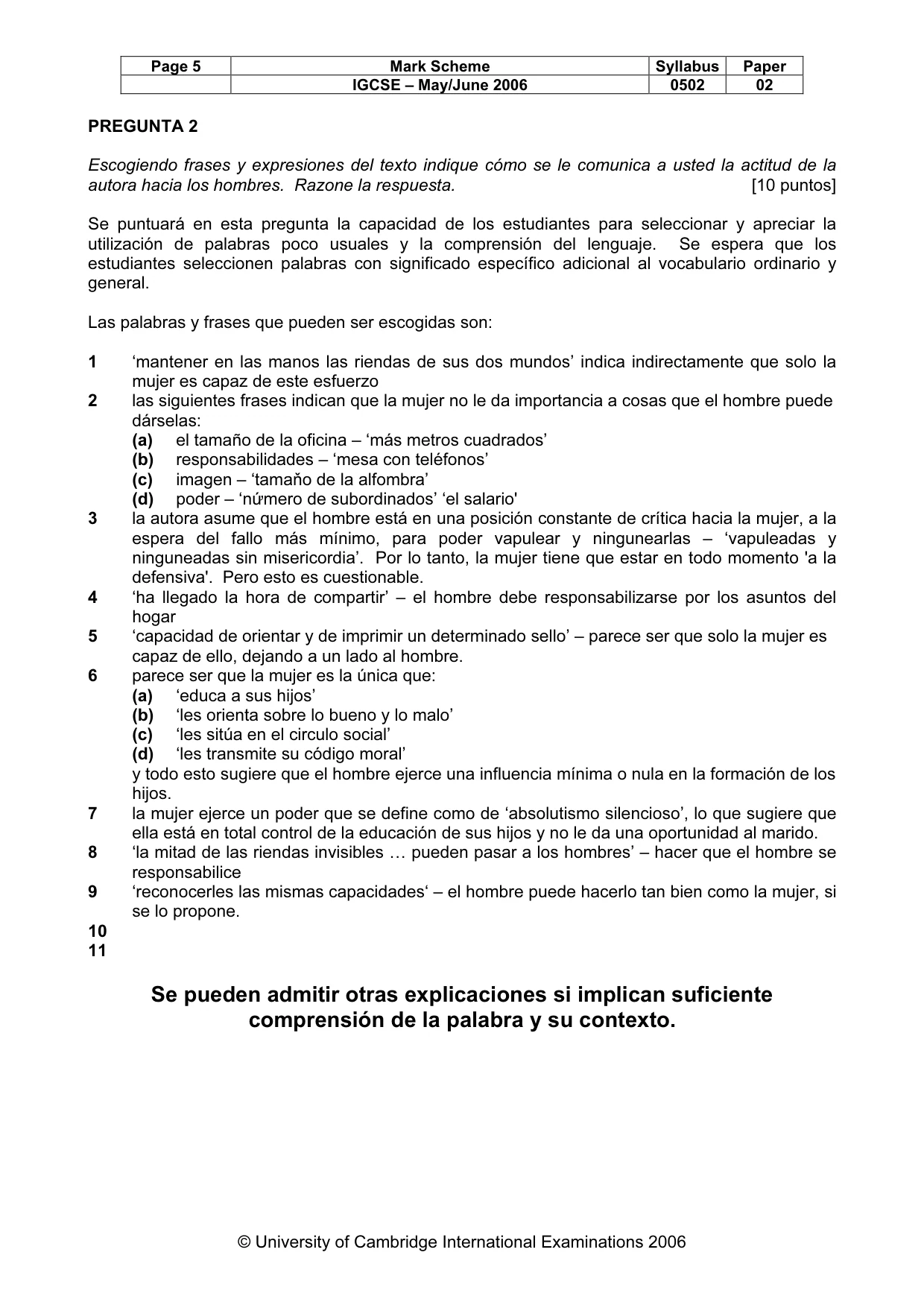 Mark scheme, page 5 of 8