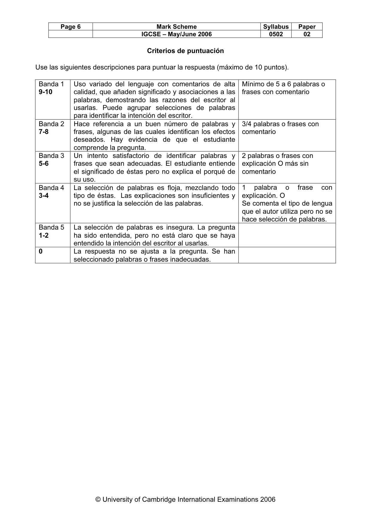 Mark scheme, page 6 of 8