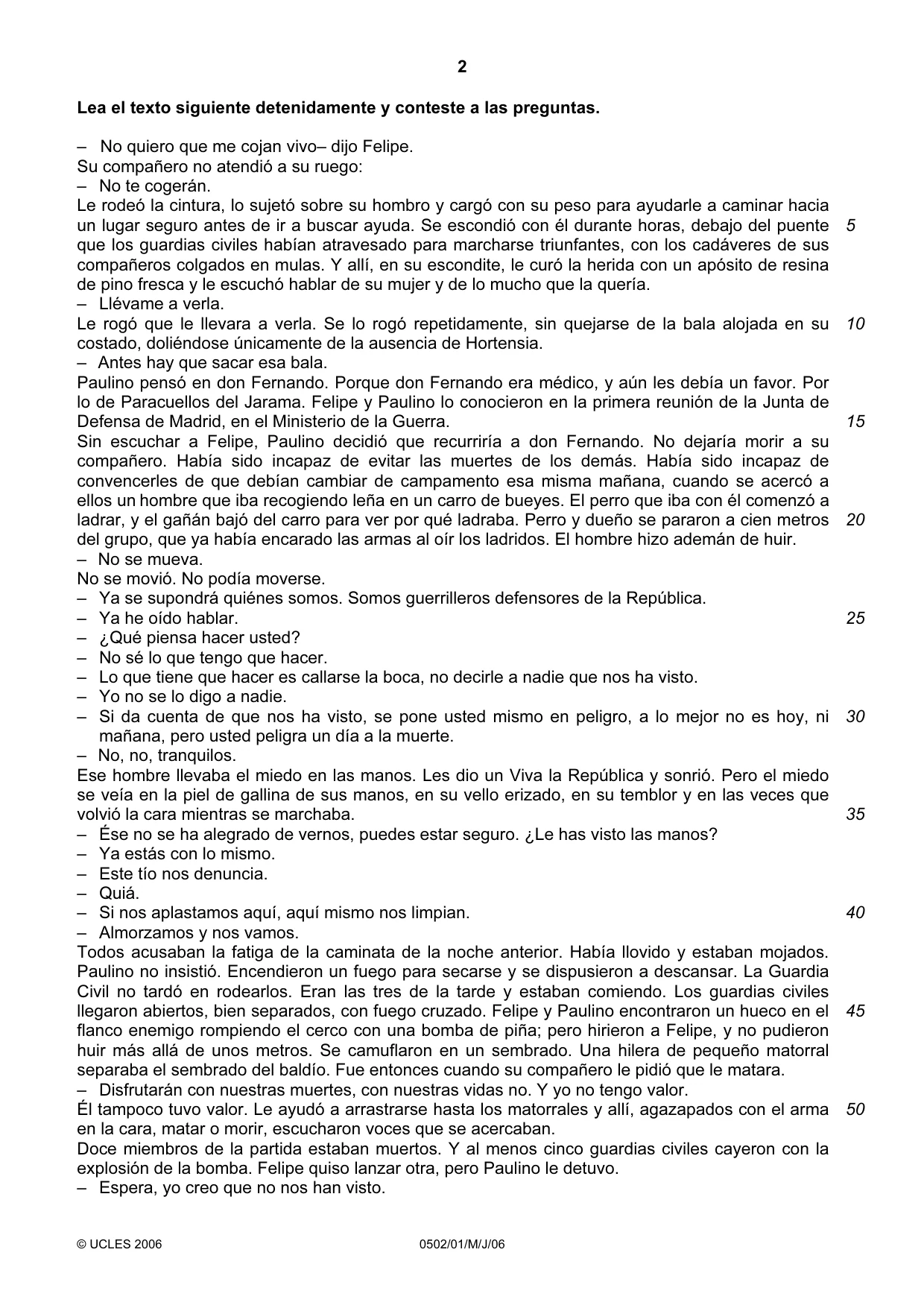 Cambridge IGCSE Spanish - First Language 0502 2006 May/June Paper 1 · Variant 1 question paper, page 2 of 4