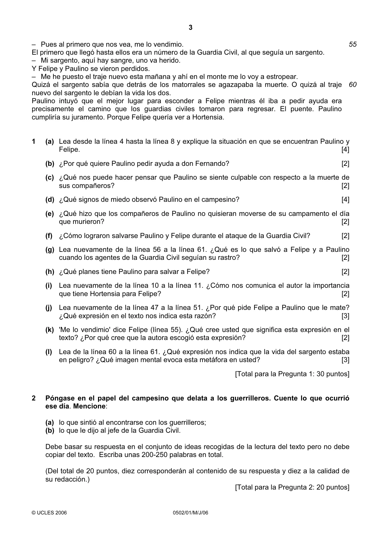 Cambridge IGCSE Spanish - First Language 0502 2006 May/June Paper 1 · Variant 1 question paper, page 3 of 4