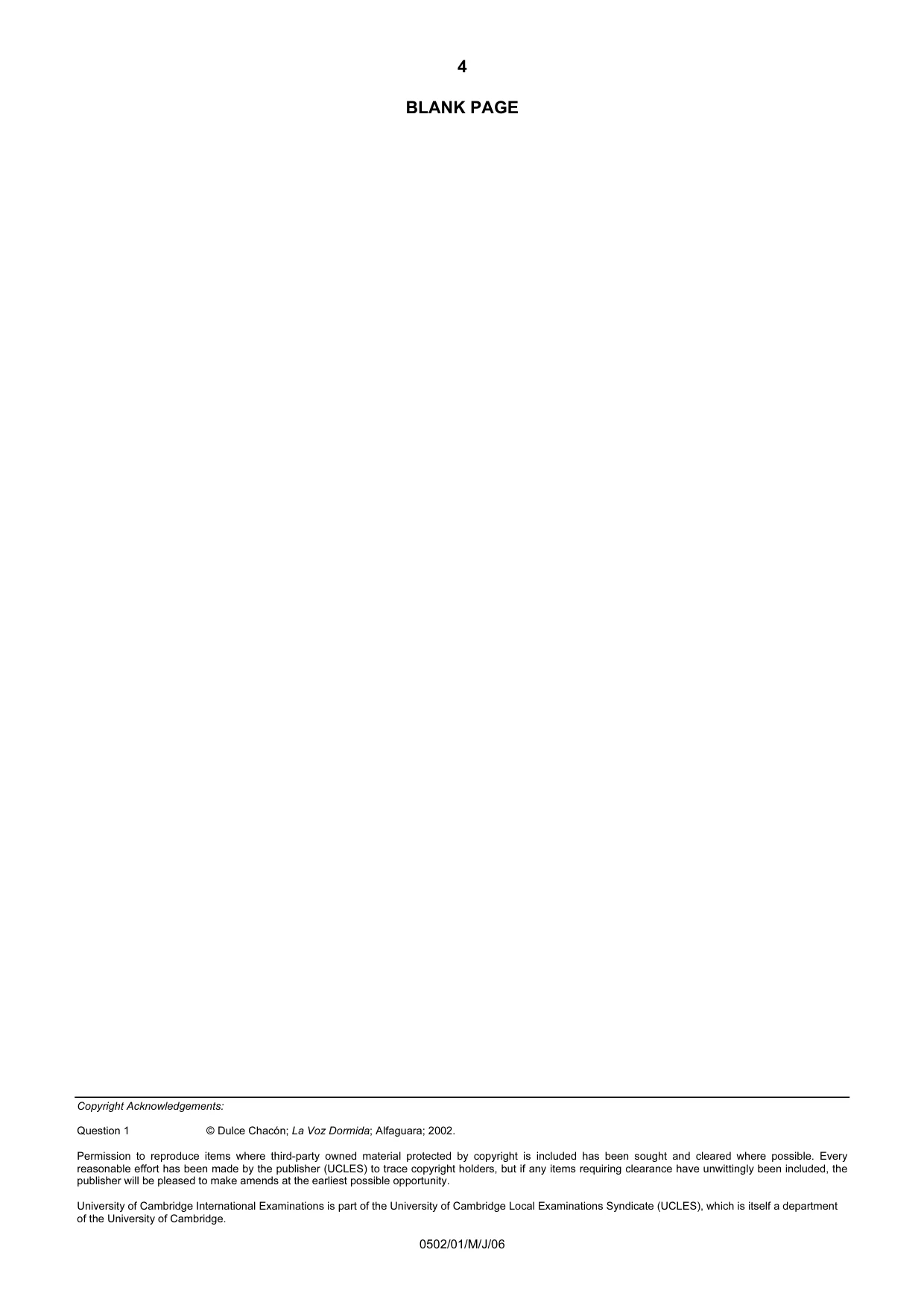 Cambridge IGCSE Spanish - First Language 0502 2006 May/June Paper 1 · Variant 1 question paper, page 4 of 4