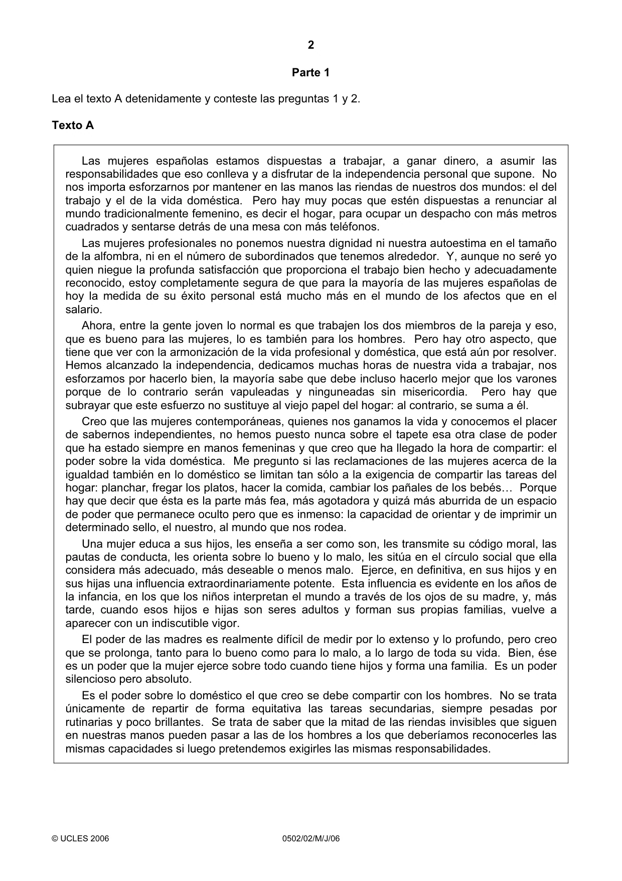 Cambridge IGCSE Spanish - First Language 0502 2006 May/June Paper 2 · Variant 1 question paper, page 2 of 8