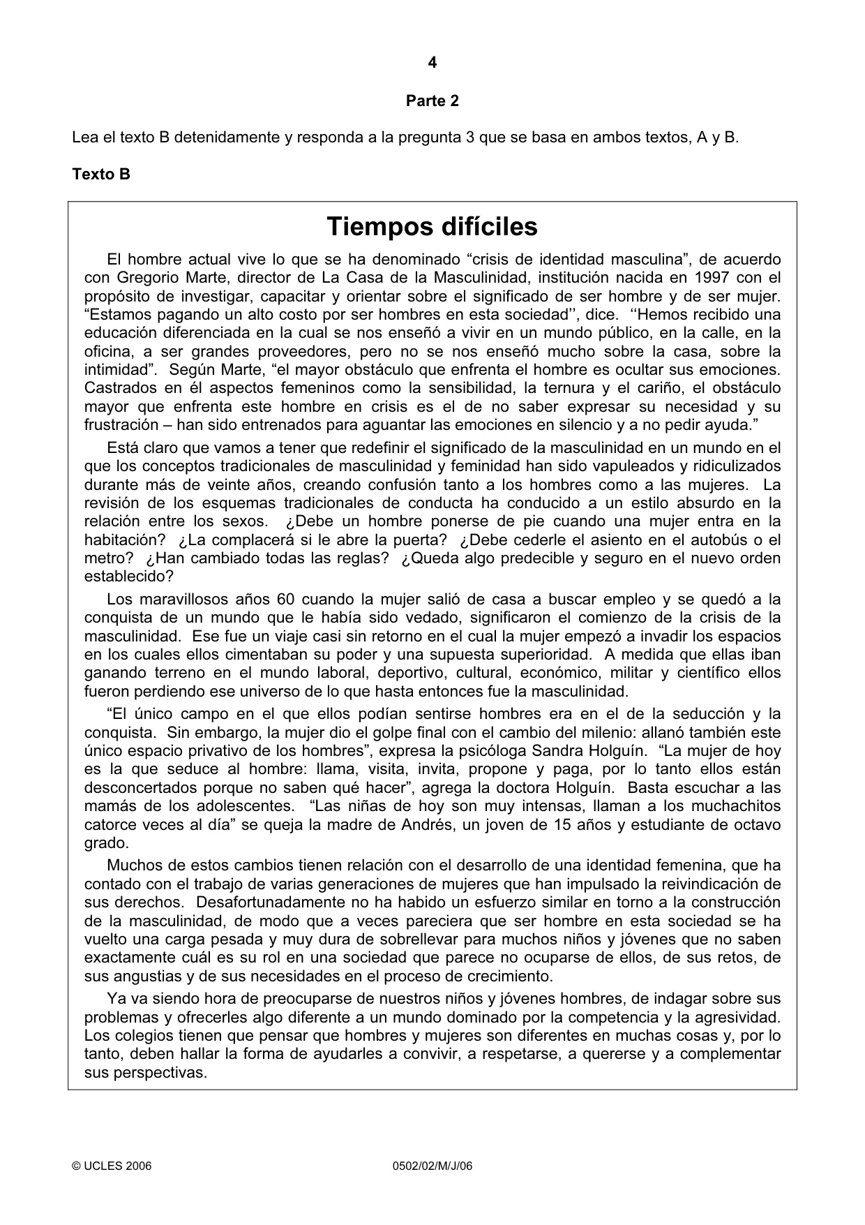 Cambridge IGCSE Spanish - First Language 0502 2006 May/June Paper 2 · Variant 1 question paper, page 4 of 8