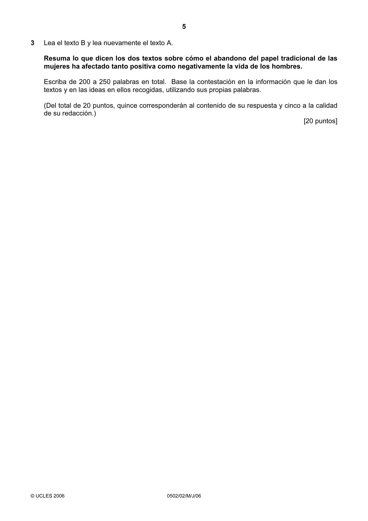 Cambridge IGCSE Spanish - First Language 0502 2006 May/June Paper 2 · Variant 1 question paper, page 5 of 8